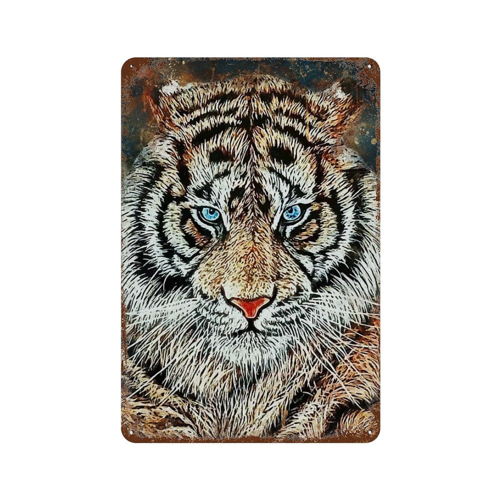Splatter Tiger Face 11.8"x7.9" Decorative Tin Sign, Retro Wall Decor for Bistro, Counter And Cafe Decor