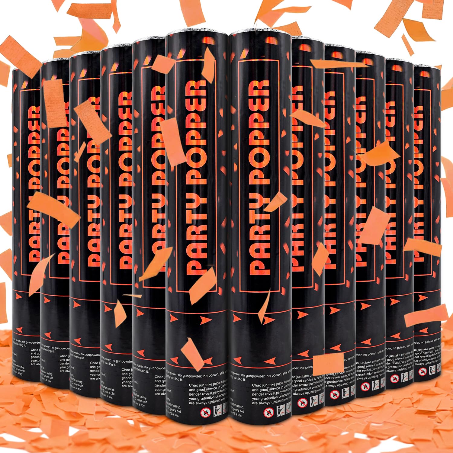 Lot de 12 canons à confettis orange biodégradables de 30,5 cm pour fête de mariage, fête de mariage, lancement jusqu'à 4,5 à 7,6 m pour Noël, anniversaire, remise de diplôme, Nouvel An