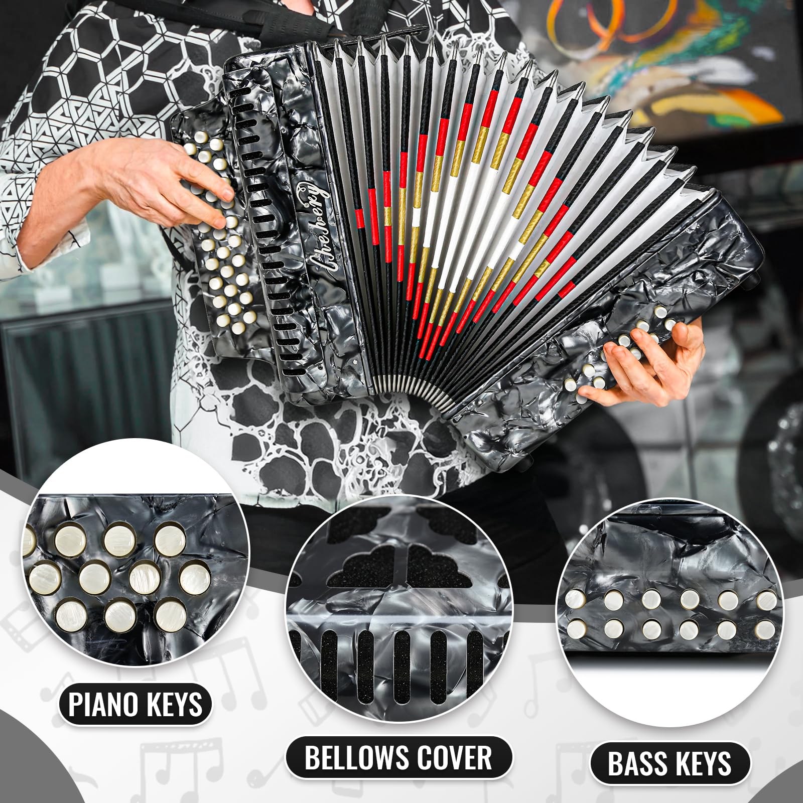 Amazon.com: Accordion, 31-key 12-bass, push-pull heterophonic