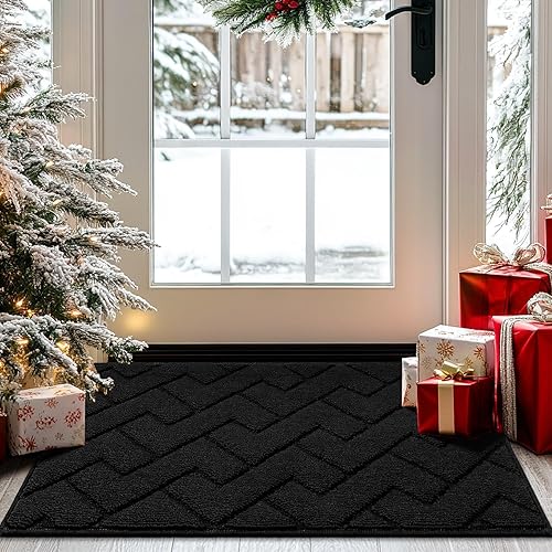 Miniatura 139 de hicorfe - Tapete para interiores, para puerta delantera o trasera, parte trasera de goma, antideslizante, absorbente, resistente a la suciedad, Café