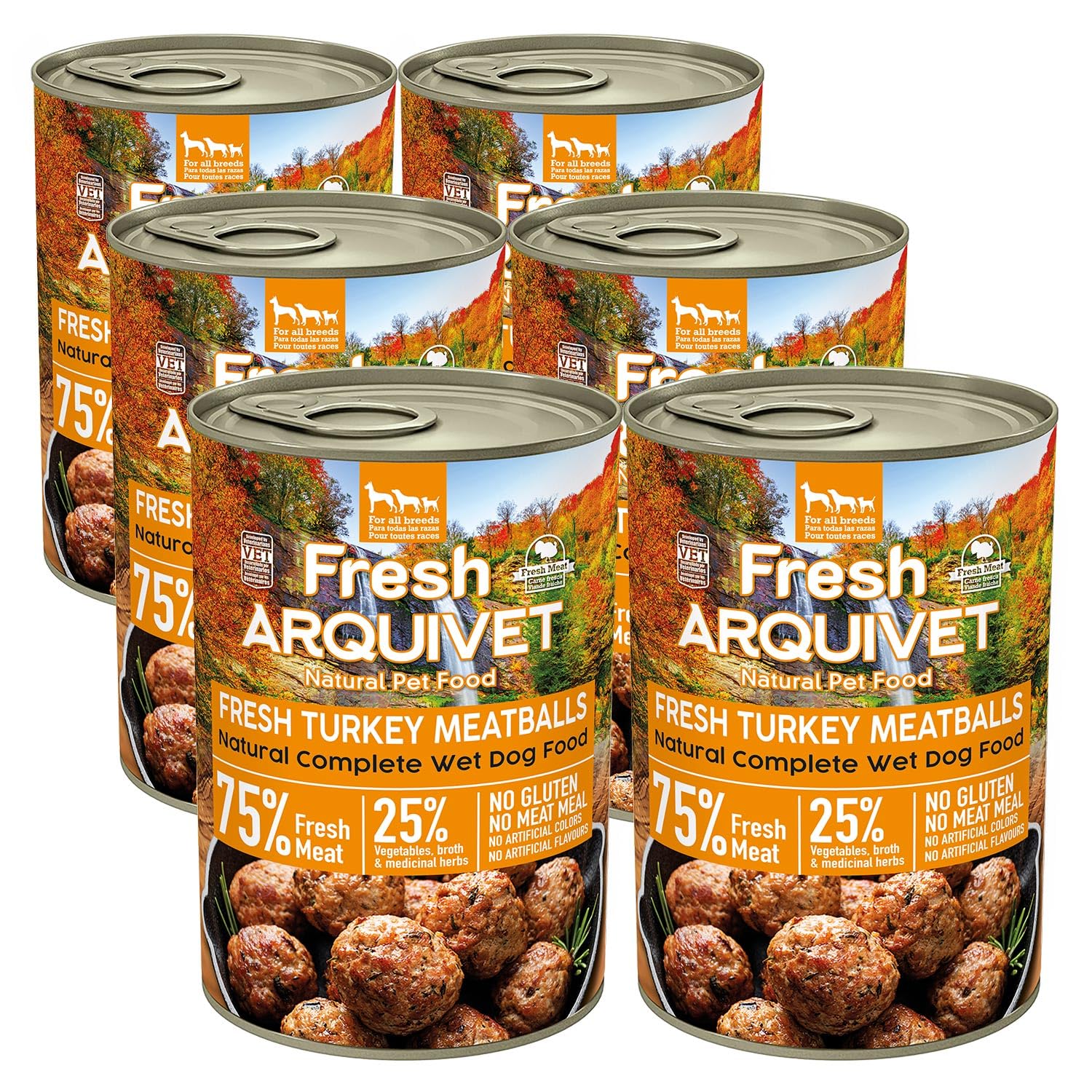 ARQUIVET Fresh Turkey Meatballs - Latas de albóndigas con Pavo, brócoli y Calabaza - Pack 6 Unidades x 400g - Comida húmeda para Perros, Todo Tipo de Razas