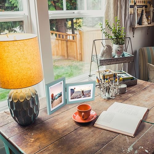 Miniatura 6 de Portarretratos de madera doble con bisagras de 5 x 7 pulgadas, vertical y horizontal, en veta de madera envejecida, pantalla de 4 x 6 pulgadas con