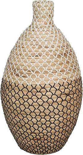 Deco 79 Seagrass - Jarrón decorativo hecho a mano para centro de mesa, jarrón para decoración del hogar, 11 x 11 x 20 pulgadas, color marrón