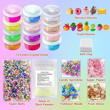 12 Cups DIY Slime Kit, Slime Making Kit for Girls, Premade Clear Slime