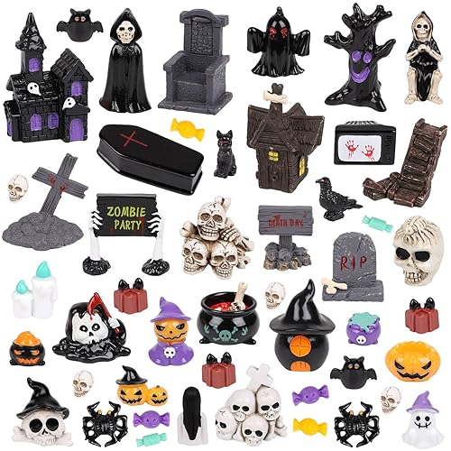 CCINEE 48pcs Halloween Mini Resin Figurines for Crafts, Miniature Skull