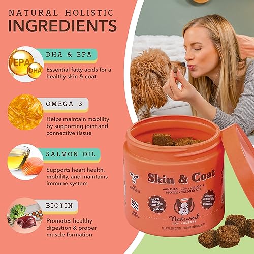 Miniatura 3 de Natural Dog Company Suplemento multivitamínico masticable + suplemento masticable para la piel y el pelaje para perros, cuidado nutricional integral