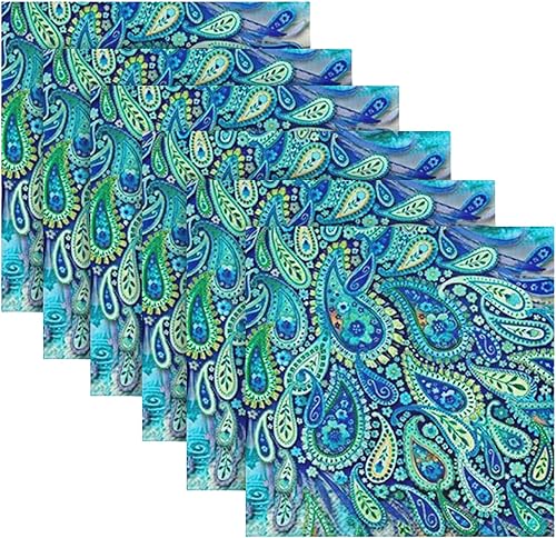 Miniatura 2 de MNSRUU Juego de 6 servilletas de tela de poliéster de pavo real y flores para decoración de boda de Año Nuevo