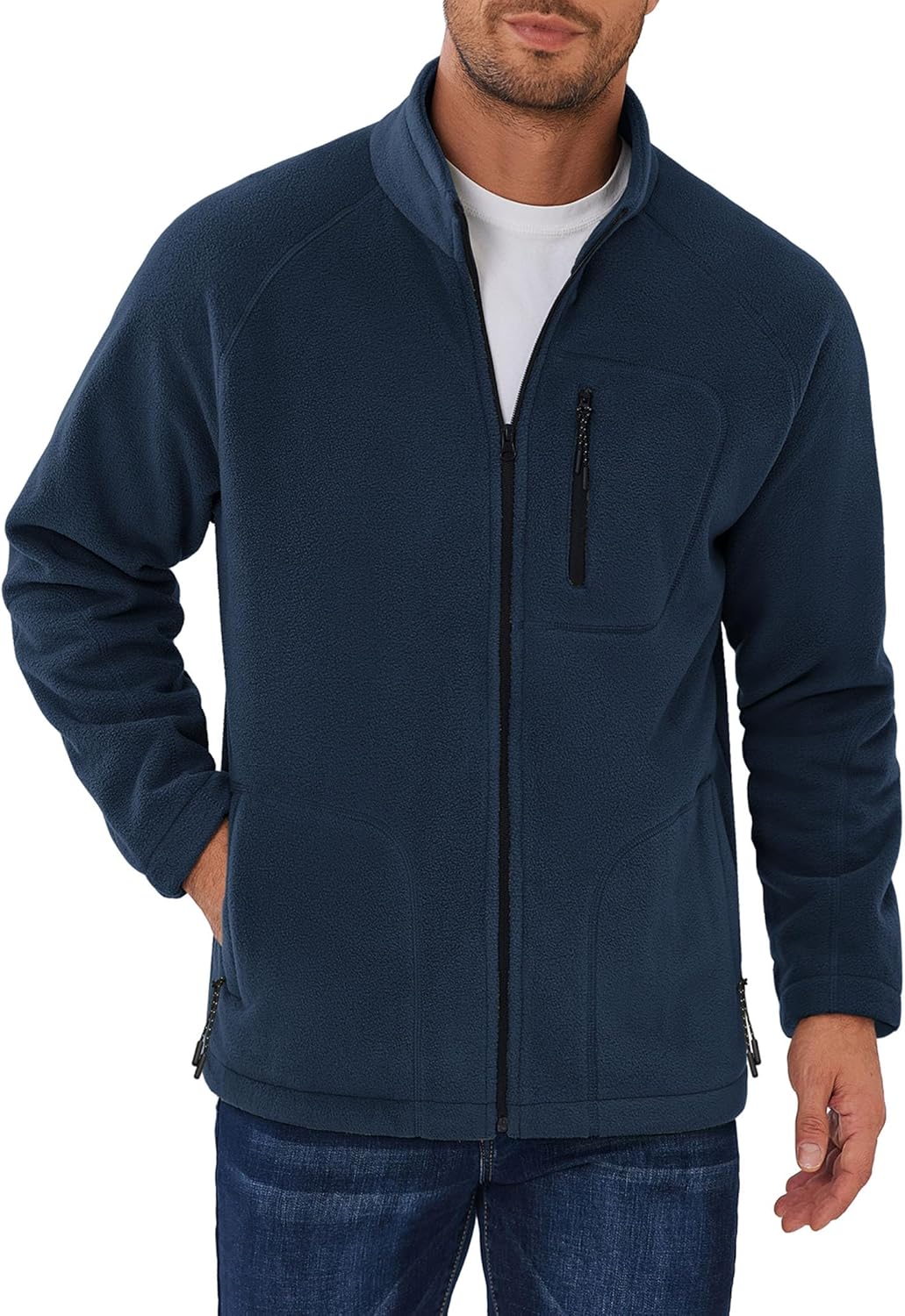 COOFANDY Men's Fleece Jackets Full Zip Raglan Long Sleeve Lightweight Casual Outdoor Warm Jacket Coat with Pockets