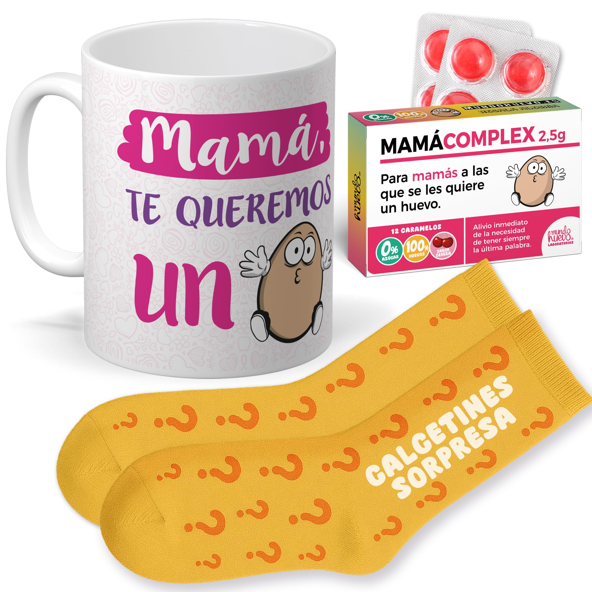 mundohuevo Regalo para el día de la Madre | Taza de Cerámica + Calcetín Sorpresa + Caramelos SuperMama | Super Mamá que bebe aquí Mola | Detalle Original — view 8