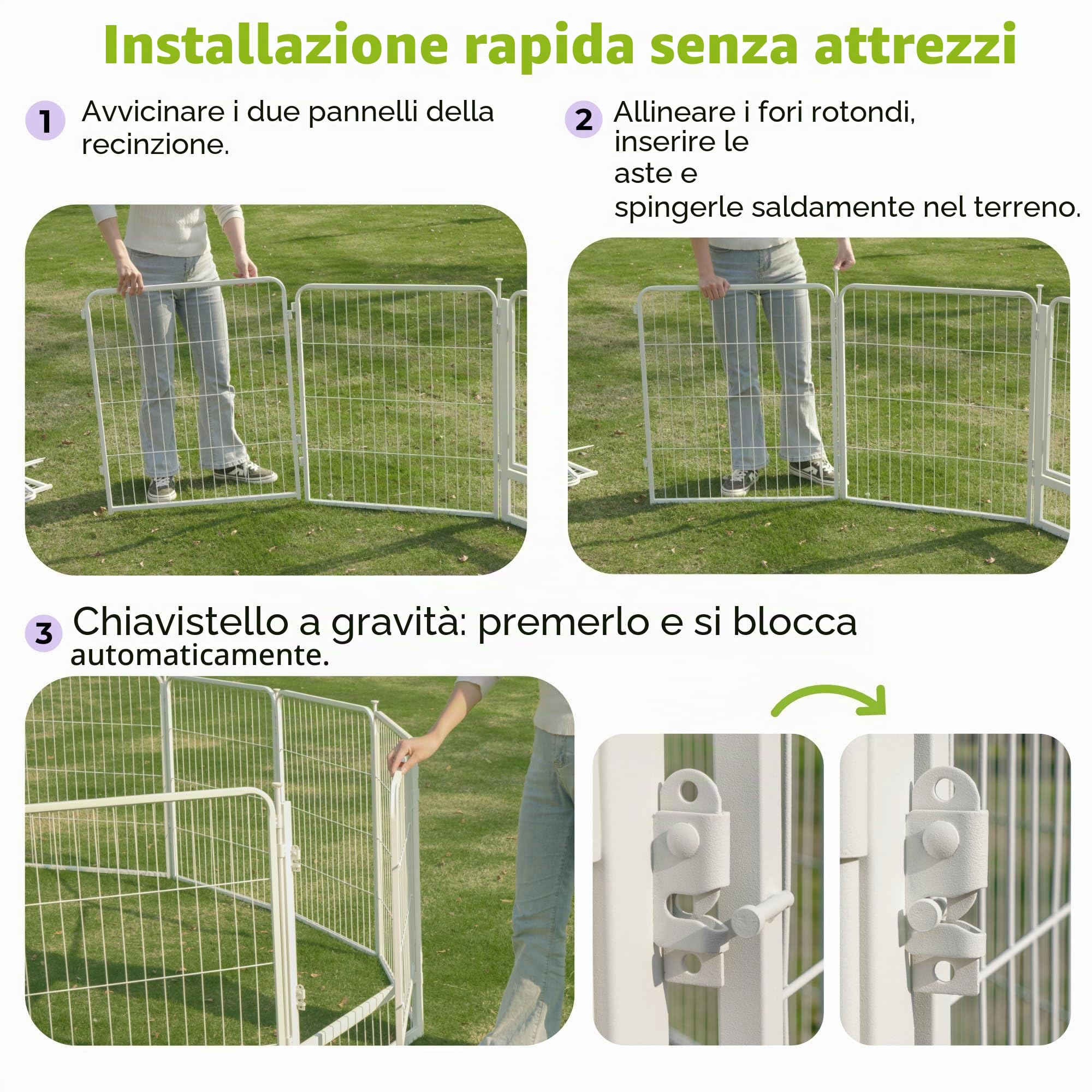 SunsGrove recinto per cani da interno in Antiruggine recinto per animali Montaggio Senza Attrezzi Ideale per Interni ed Esterno Bianco (60 cm, 8 Pannelli)
