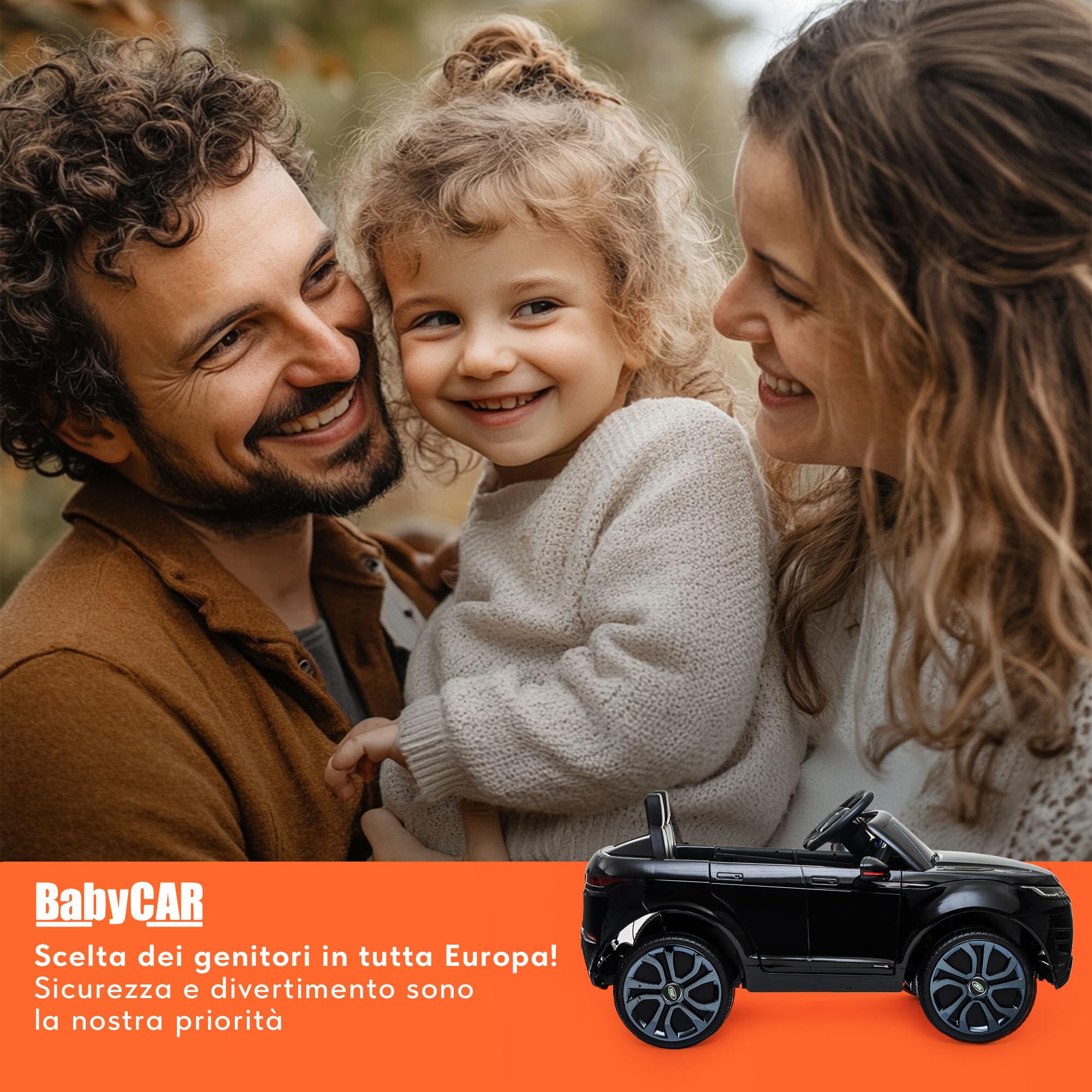 BabyCar Range Rover Evoque | Macchina per Bambini Elettrica Telecomandata 12V 2 Motori 35W | Auto Elettrica per Bambini 2 Posti | Sedile Pelle, Porte Apribili, USB | Licenza Ufficiale | Nero, MP3
