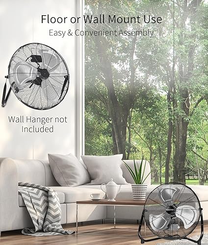Miniatura 6 de BEESTAR Ventilador de piso de 18 pulgadas, ventilador de alta velocidad con 3 velocidades y cabezal inclinable ajustable, ventilador industrial de