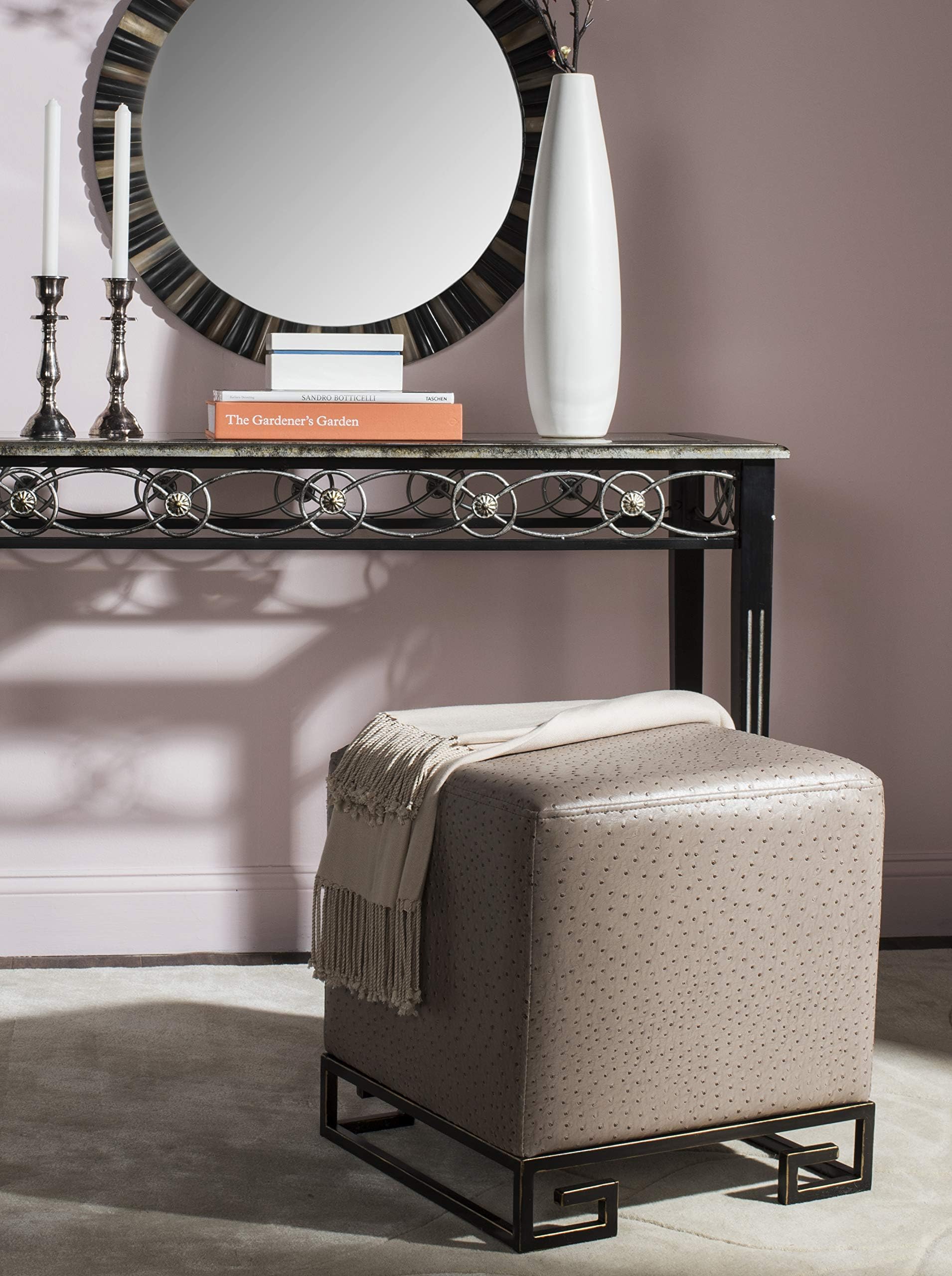 Safavieh Home Collection Matthias Taupe & Gold Faux Ostrich Ottoman