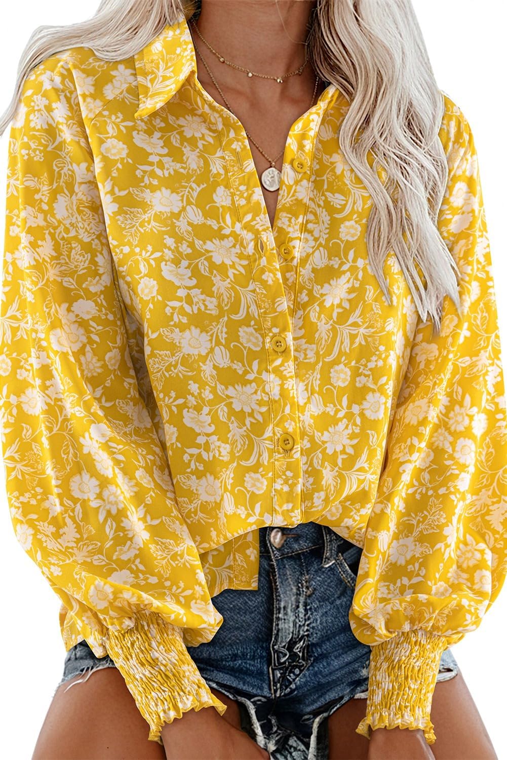 Dokotoo Women's Casual V Neck Allover Floral Print Long Sleeve Chiffon Button Down Blouses Bohemian Top Shirts - Image 5