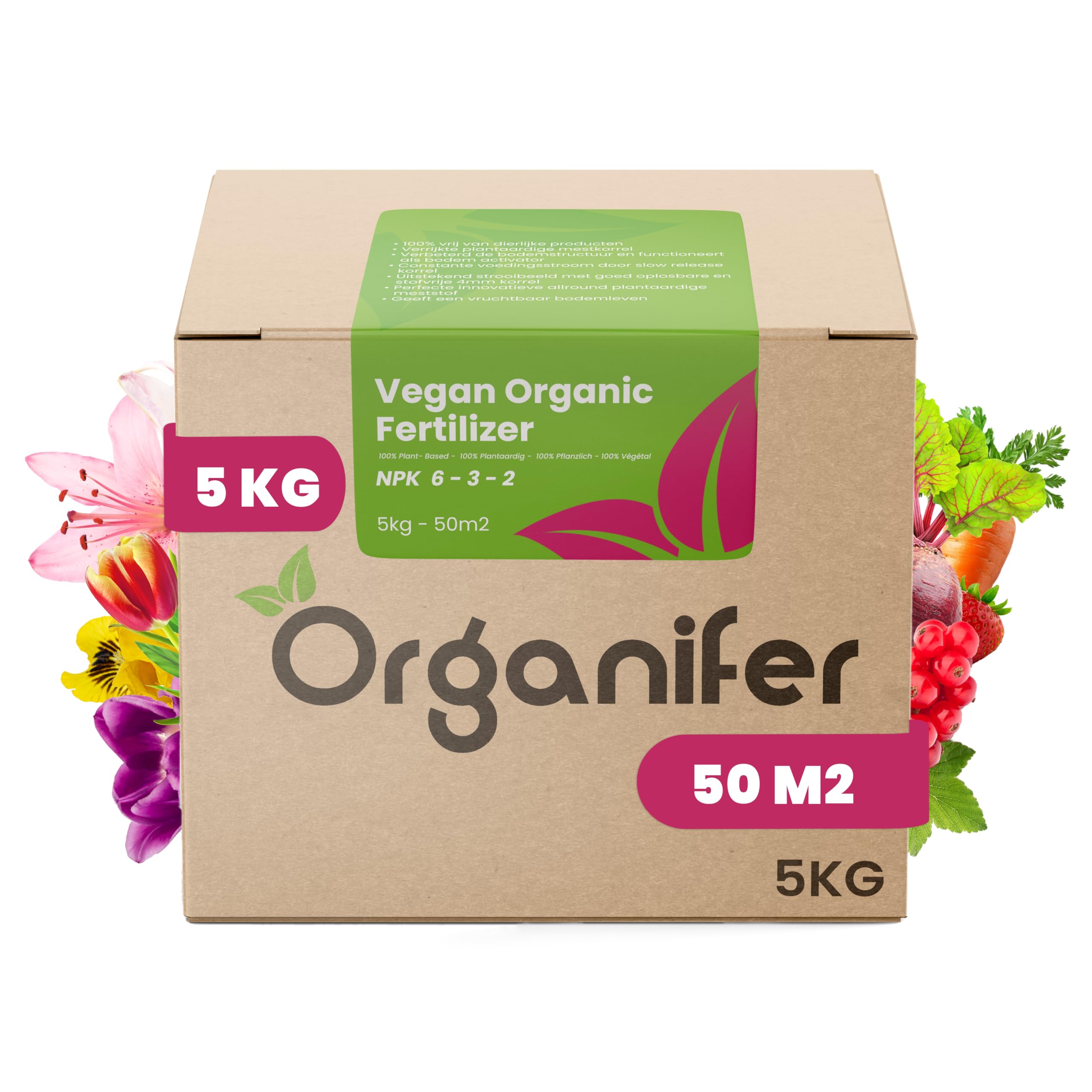 Fertilizante Vegetal Vegano - 5kg = 50m2 | Fertilizante Orgánico De Larga Duración Para Jardín Y Césped - Ecológico Y Nutritivo - Organifer