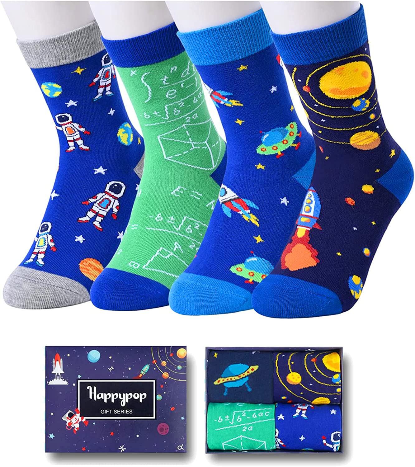 HAPPYPOP Boys Socks, Space 4 Pack, Funny Socks ...