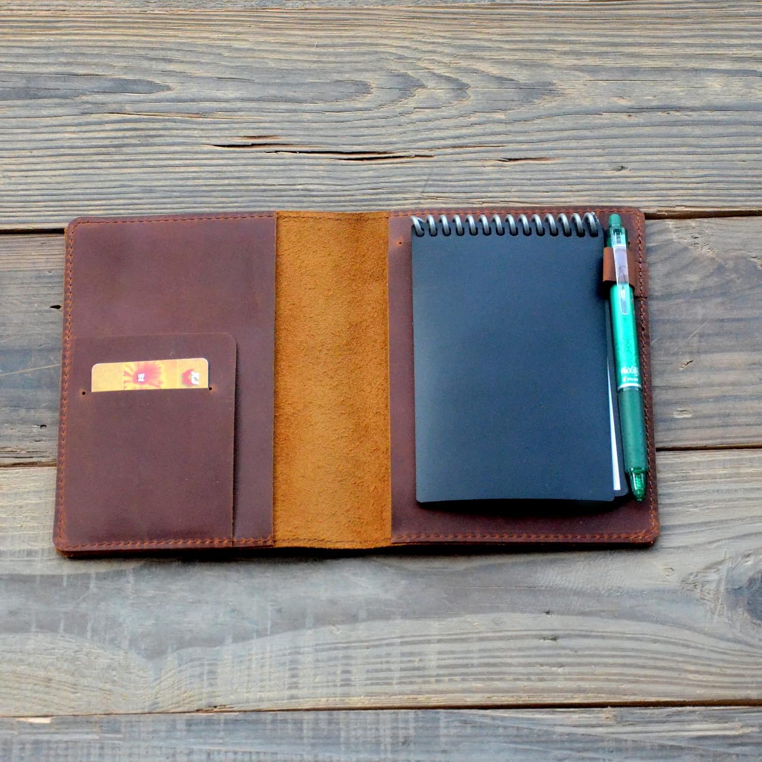 JJNUSA Leather Cover Compatible With Rite in the Rain & Rocketbook Mini Spiral Notebooks Distressed Genuine Leather Cover for Bound Notebook Cover Memo Pads 4" x 6" Brown