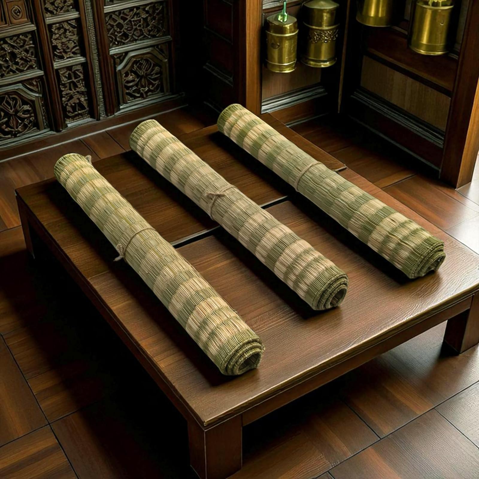 Handwoven Korai Grass Pooja Mat (24x24 Inch) – Natural Reed Grass Meditation Aasan for Home Temple, Yoga & Spiritual Use Pack of 2-image-11
