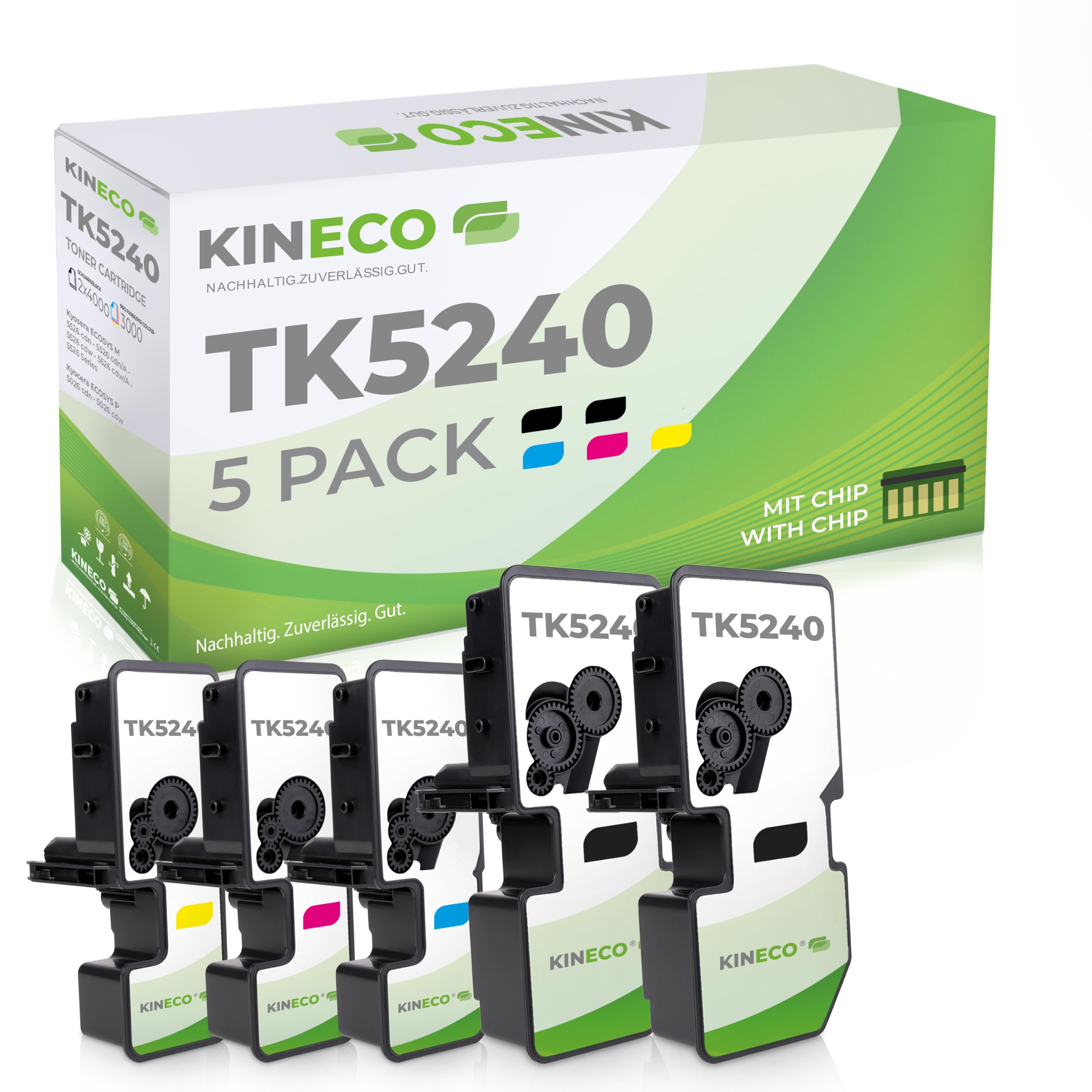 Kineco 5X Toner ersetzt TK5240 2X bk 1x CMY Multipack für Kyocera Ecosys M5526cdw P5026cdn