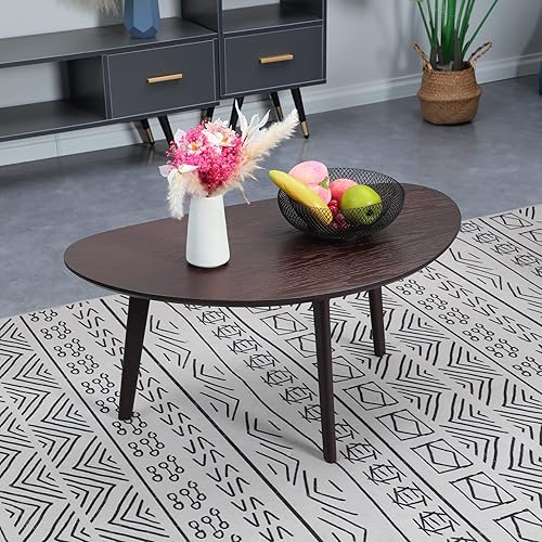 Miniatura 4 de FIRMINANA Mesa auxiliar ovalada pequeña para sala de estar, mesa de centro moderna de mediados de siglo, color espresso, 18.9 pulgadas de