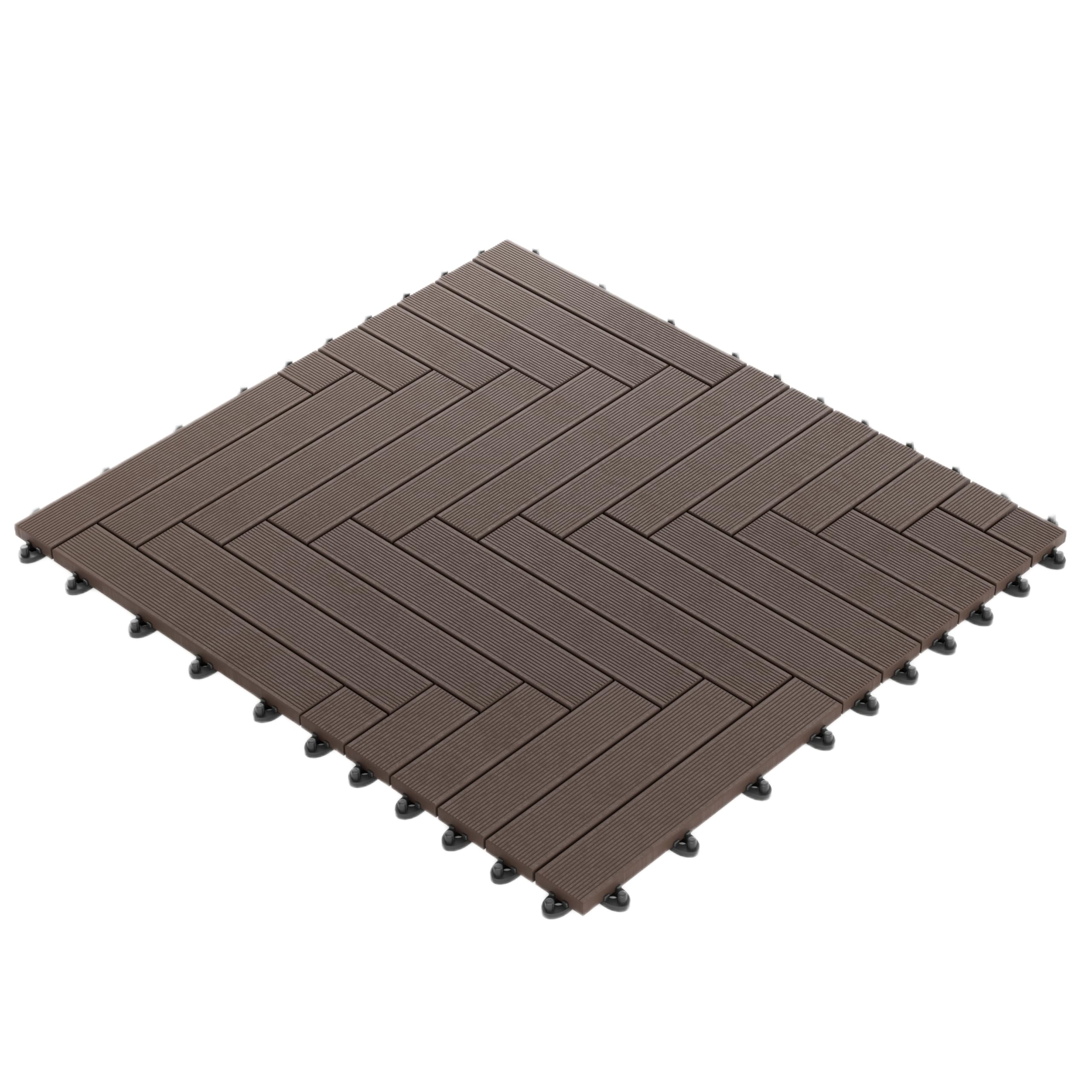 GUMI Dalles de Terrasse Dalles de Balcon Lames Clipsables WPC Composite 1 m2 – Système Modulaire pour Balcon et Terrasse | Montage sans Outils | Motif Chevron | Noyer