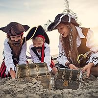 Vista 5 de Lingway Toys Cofre del tesoro pirata para niños, colección de tesoros favoritos del profesor, caja de almacenamiento con 2 juegos de cerraduras