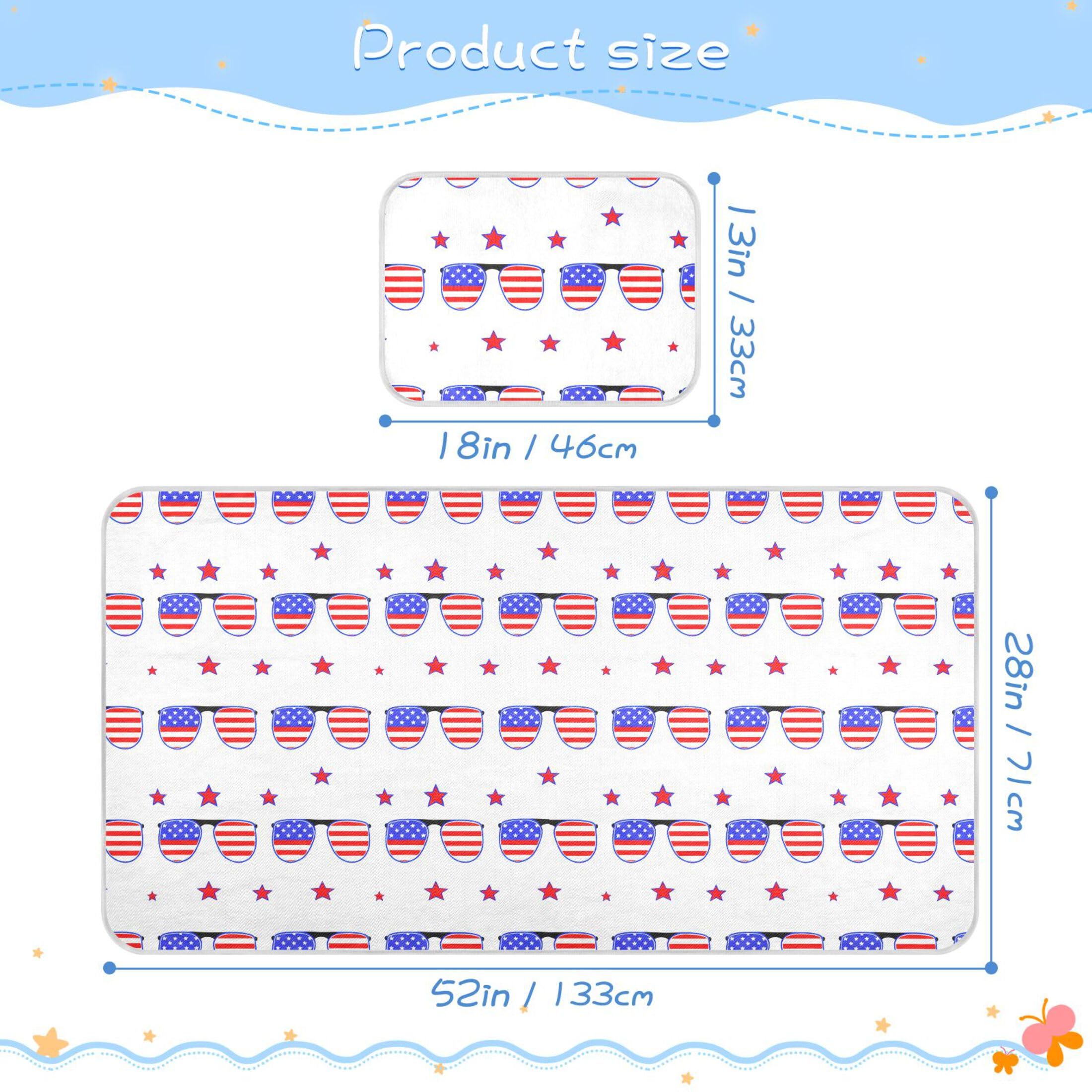 Takiito Sunglasses with American Flag Baby Cooling Mattress Pad, Soft & Breathable Cooling Mat Keep Baby Cool in Summer 28x52 in, Nursery Essential