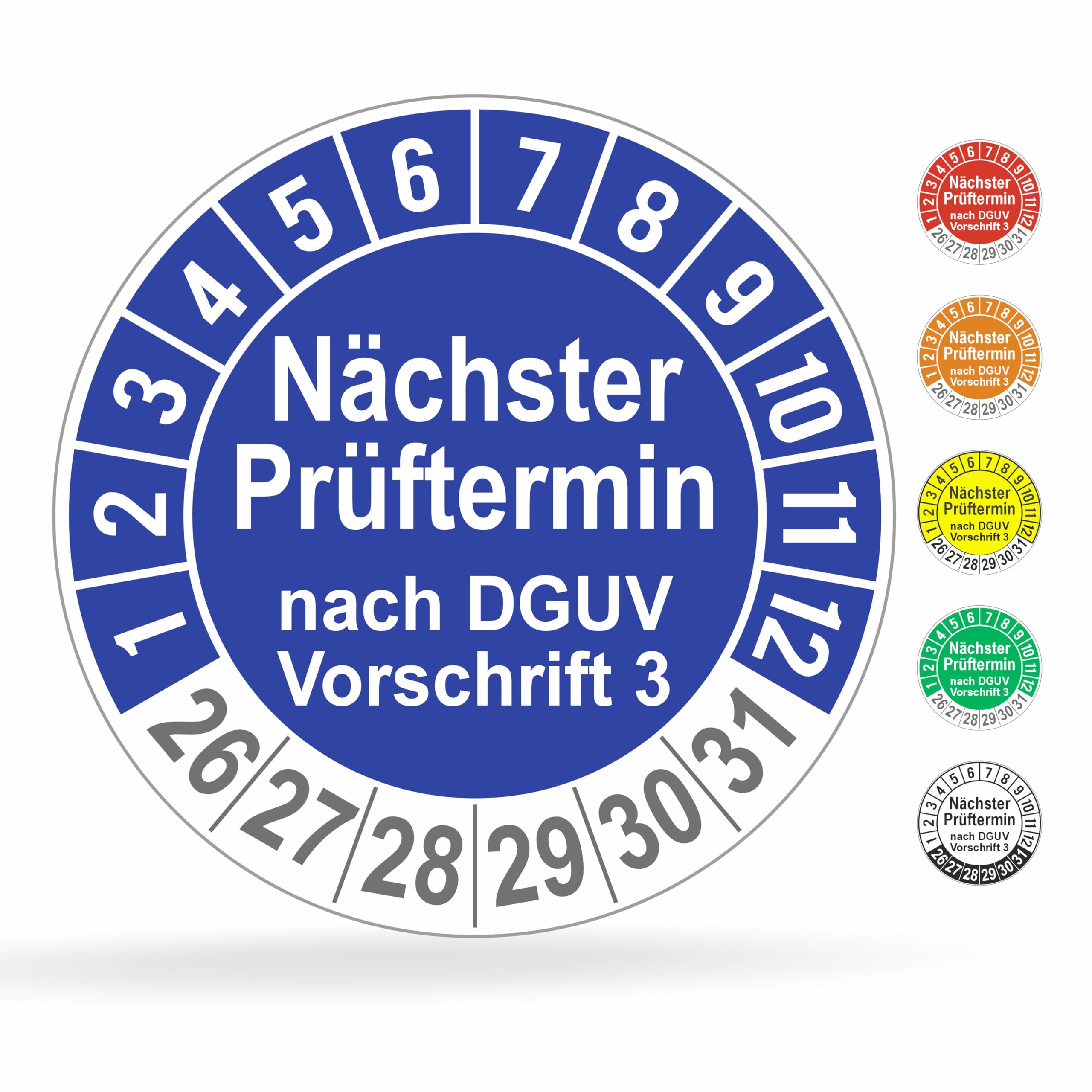 112 Stck Prüfplaketten "Nächster Prüftermin", 20 mm Ø, Prüfetiketten nach DGUV V3, 2026-2031, Prüfaufkleber, E-Check Prüfetikett, Plakette für Elektrogeräte (112, Blau)