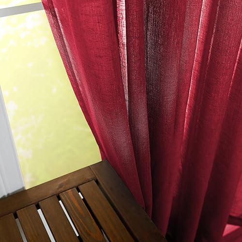 Miniatura 6 de KOUFALL Cortinas burdeos de 84 pulgadas de largo para sala de estar, juego de 2 paneles de lino sintético con bolsillo para barra, cortinas