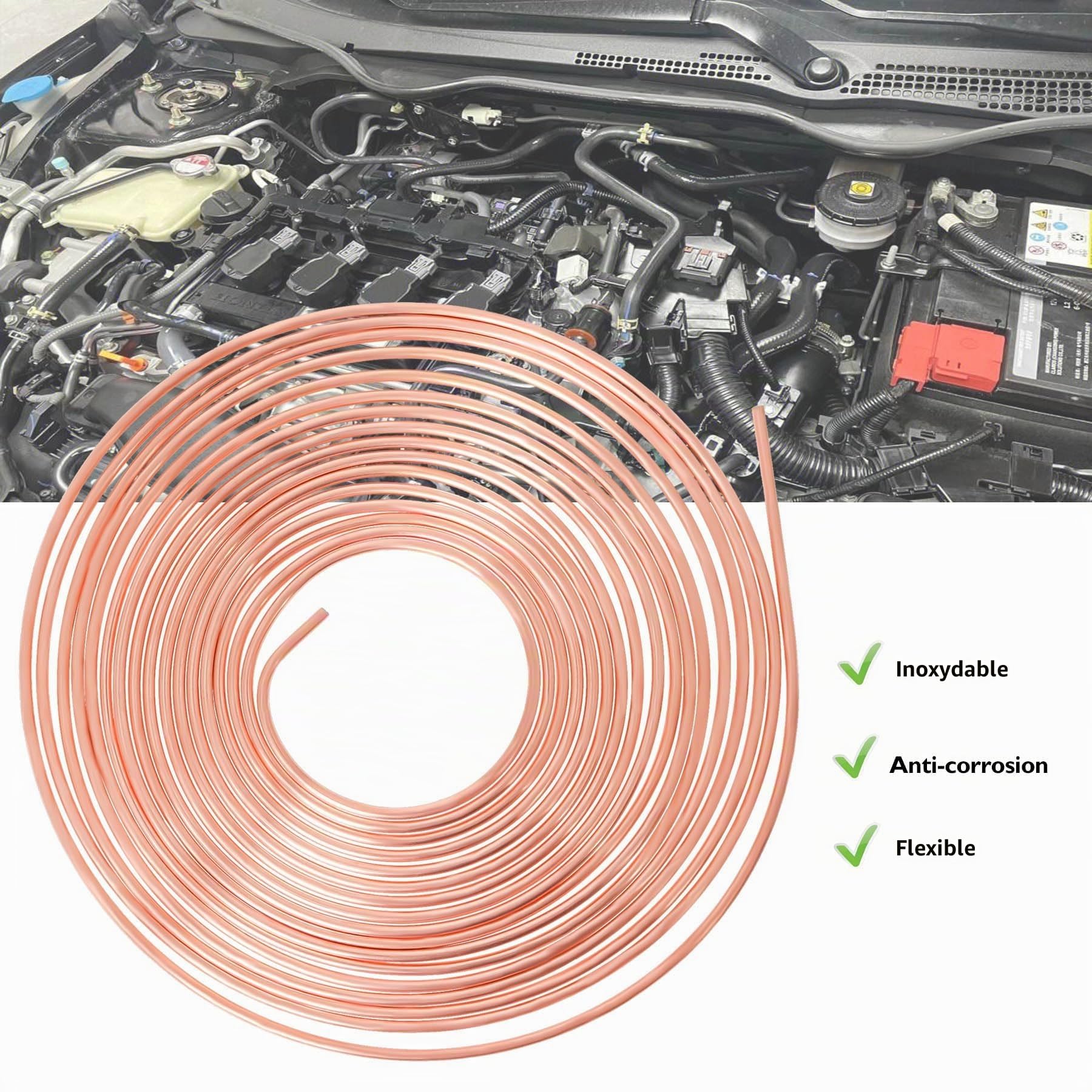 Tuyau de Frein 10 m, Diamètre Extérieur 5 mm, avec 20 Raccords | Conduite de Frein 3/16 Pouce pour Automobile, à Couper et Cintrer pour Réparation et Remplacement selon le Besoin