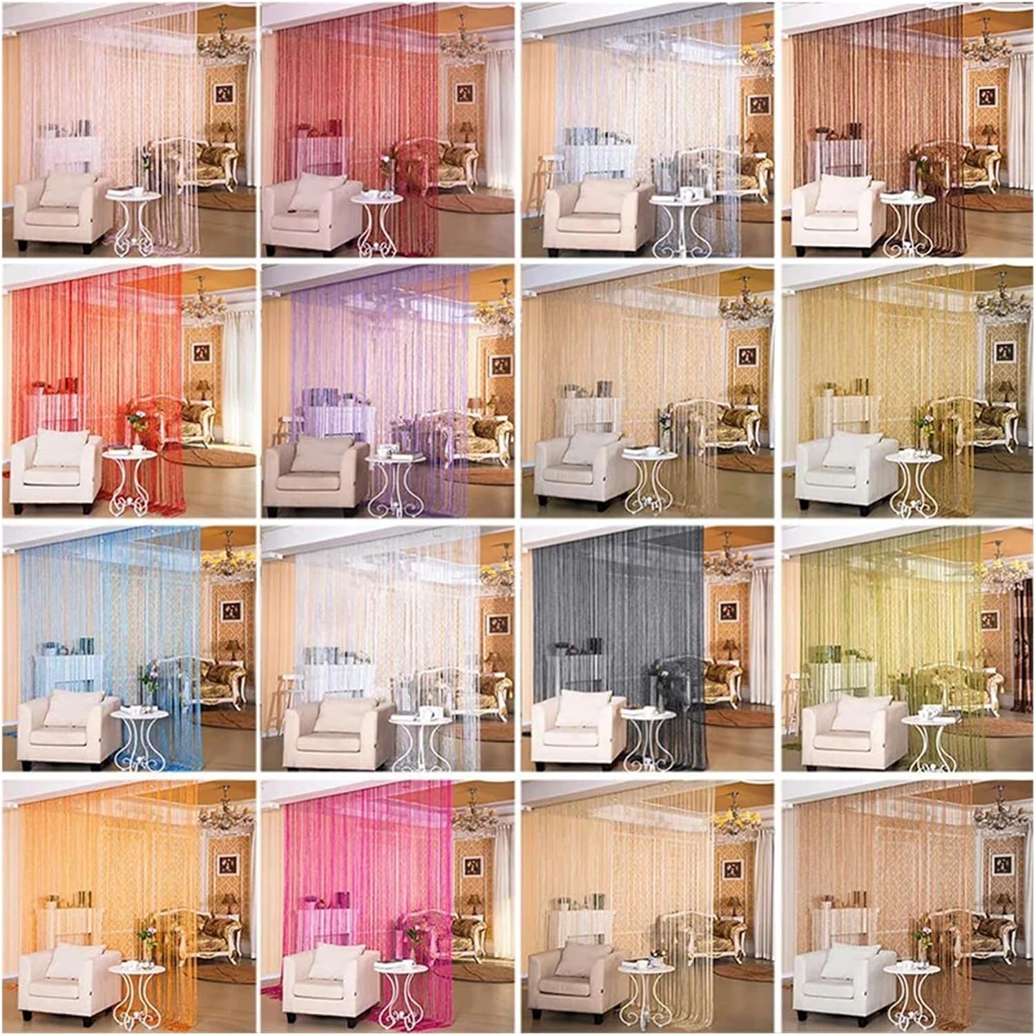 Solid Blackout Curtains for Bedroom String Curtains Glitter Fringe 100x200cm Doorway Divider Strip(Black)