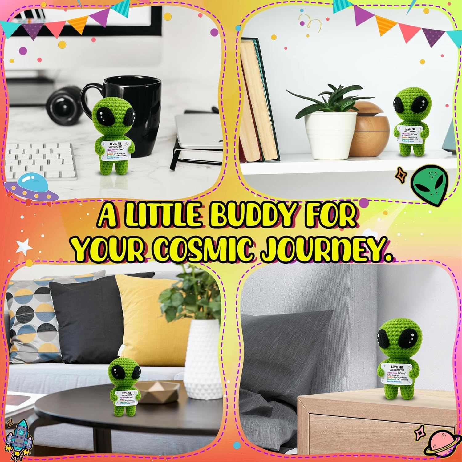 MAMAGIFTREE 40th Birthday Milestone Keepsake – Handmade Crochet Alien Keepsake Doll with Funny Bday Message – Unique 40 Years Old Gift for Him Her Friend or Family - Image 3