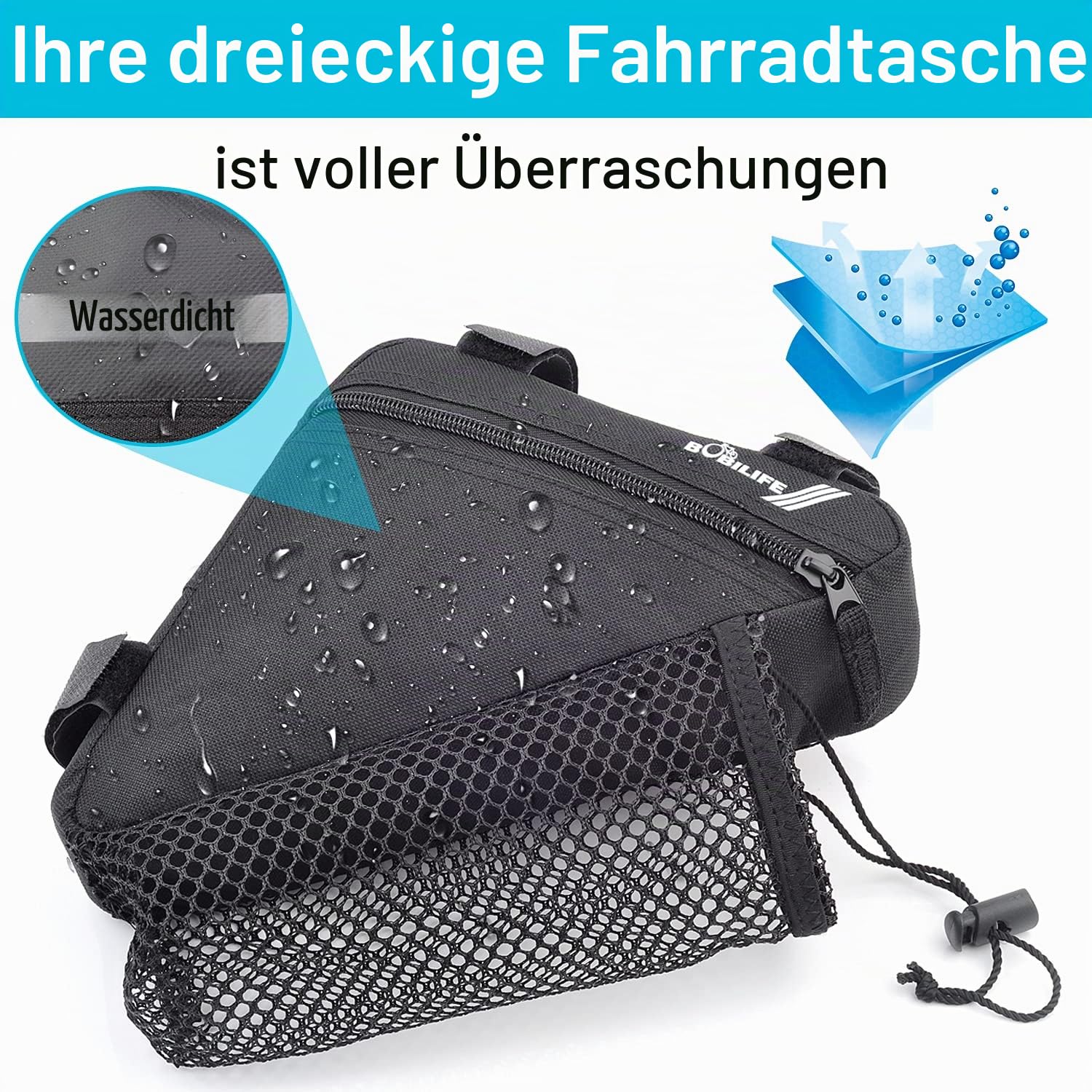 RUNQIN Fahrrad-Dreieck-Rahmentasche – Fahrrad-Aufbewahrung, dreieckige Oberrohr-Vordertasche, Satteltasche für Rennräder und Mountainbikes (Upgrade 