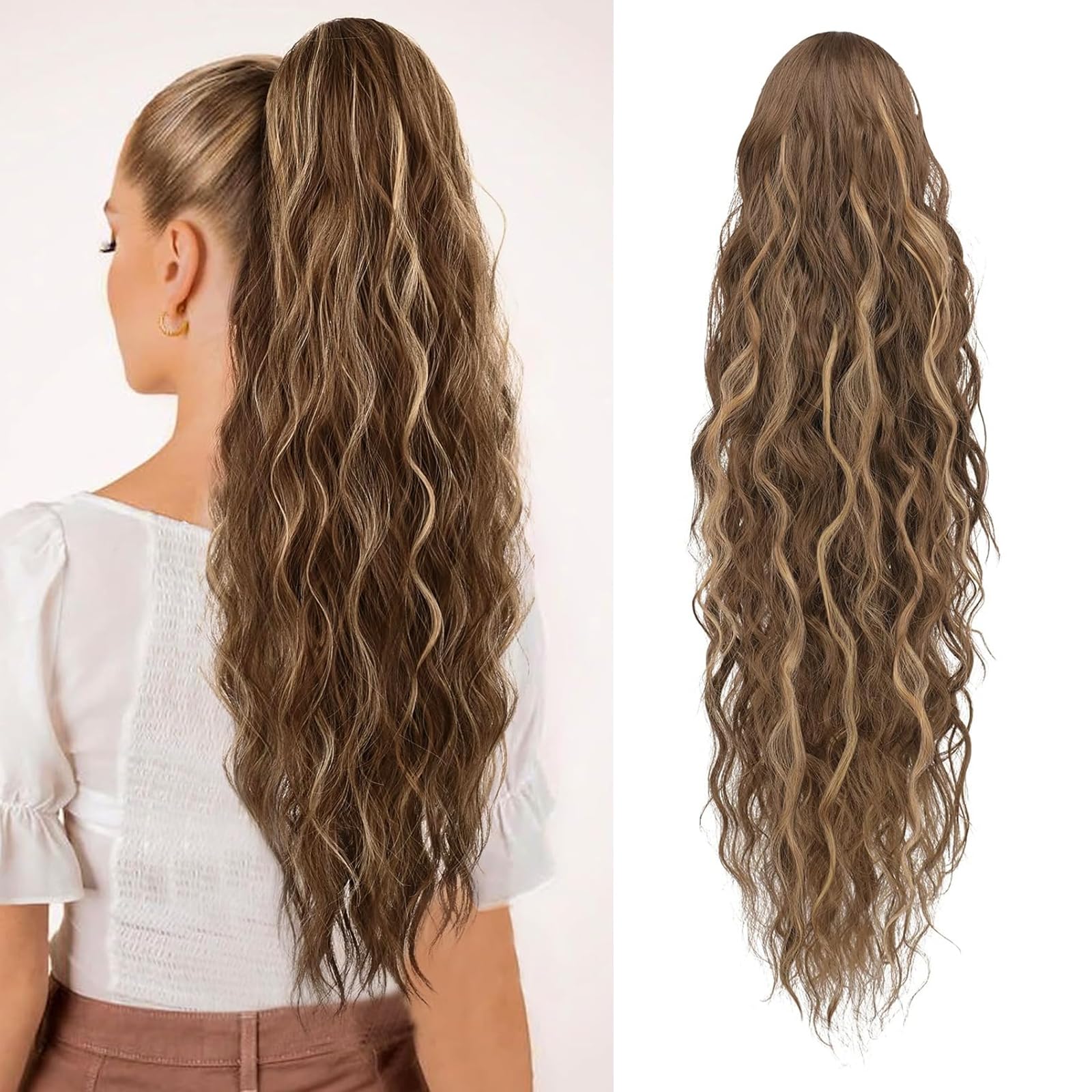 Jupmov 26 Inch Ponytail Extension, Long Wavy Hair Extensions, Synthetic Hair Piece for Women Soft Natural Pony Tail