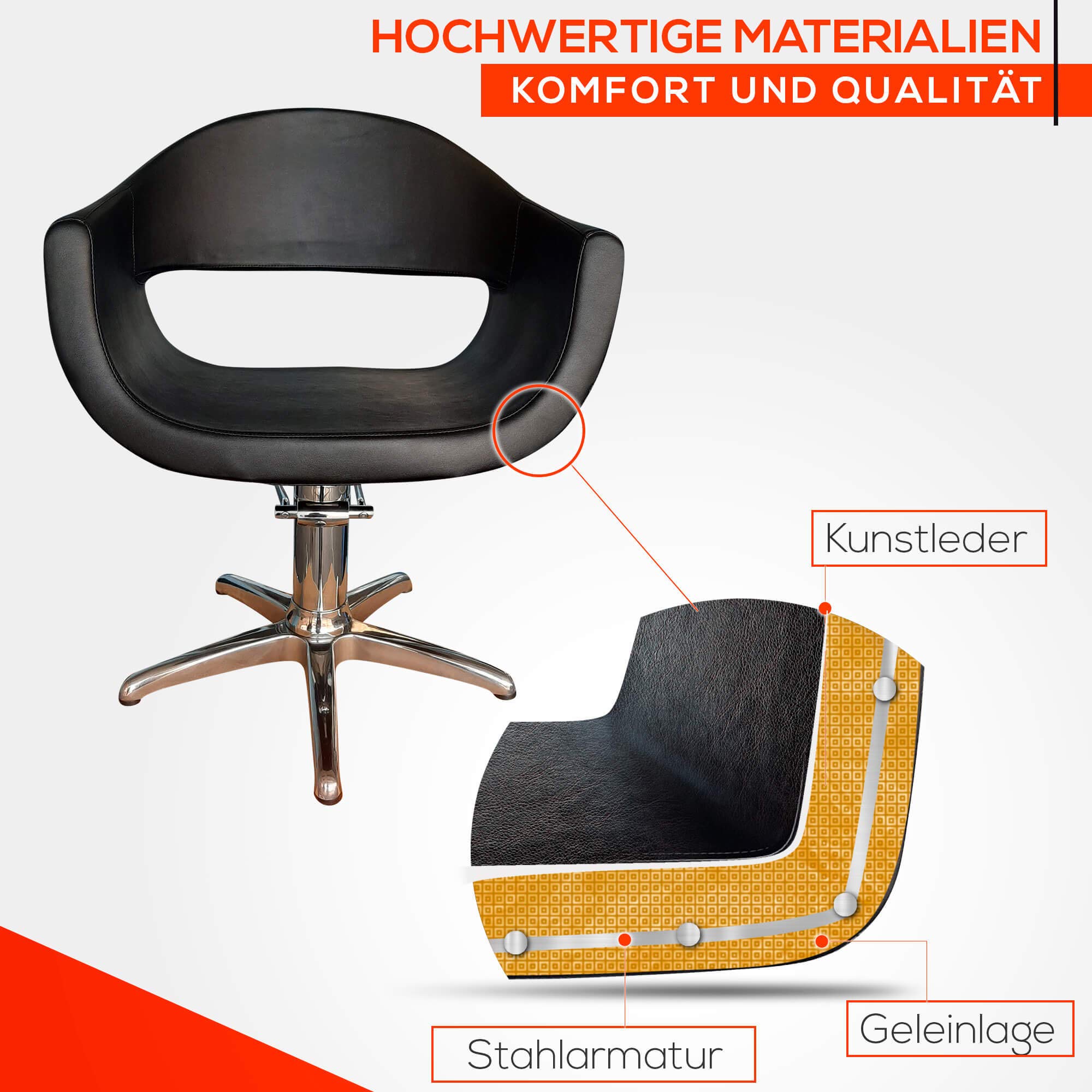 Friseurstuhl höhenverstellbar Kreuzfuss Aluminiumguss Hydraulik Coiffeurstuhl Design 04