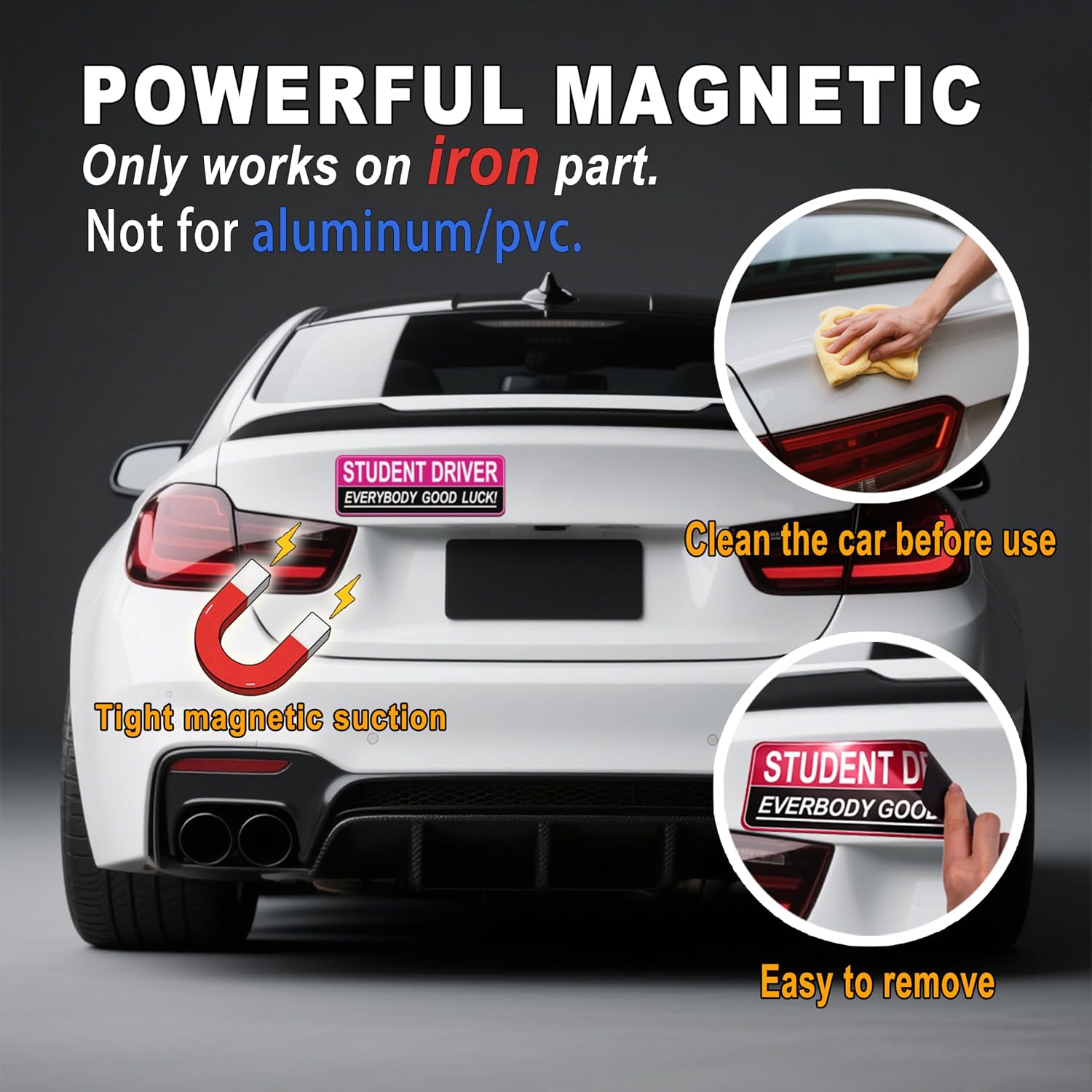 Student Driver Magnet for Car,Safety Warning Be Patient New Driver Sticker-Colorful,Eflective,Weather Resistant Bumper Sticker Magnetic Reflective Rookie Drive