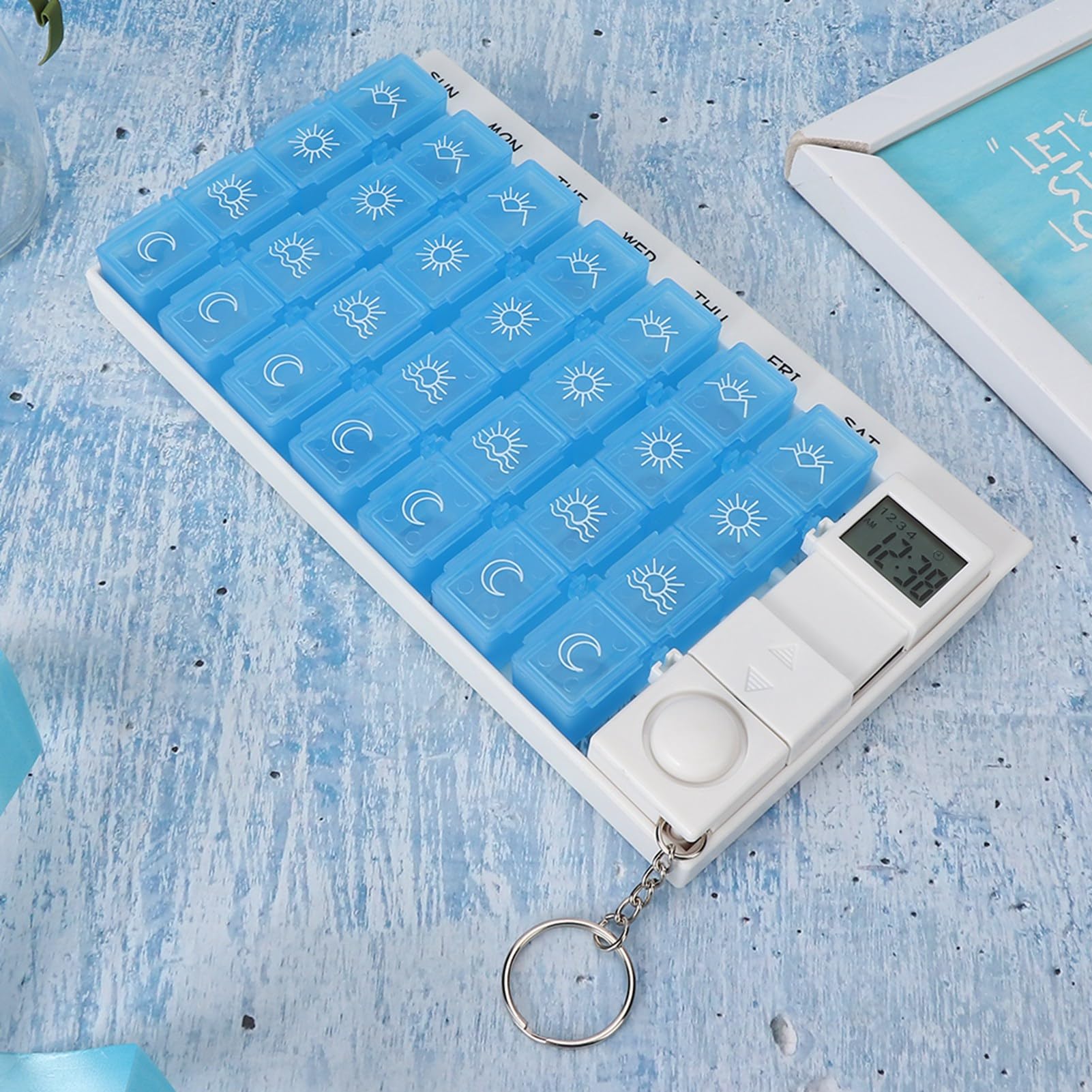 Brrnoo Dispenser automatico di pillole con promemoria elettronico, contenitore per medicinali per 7 giorni, blu