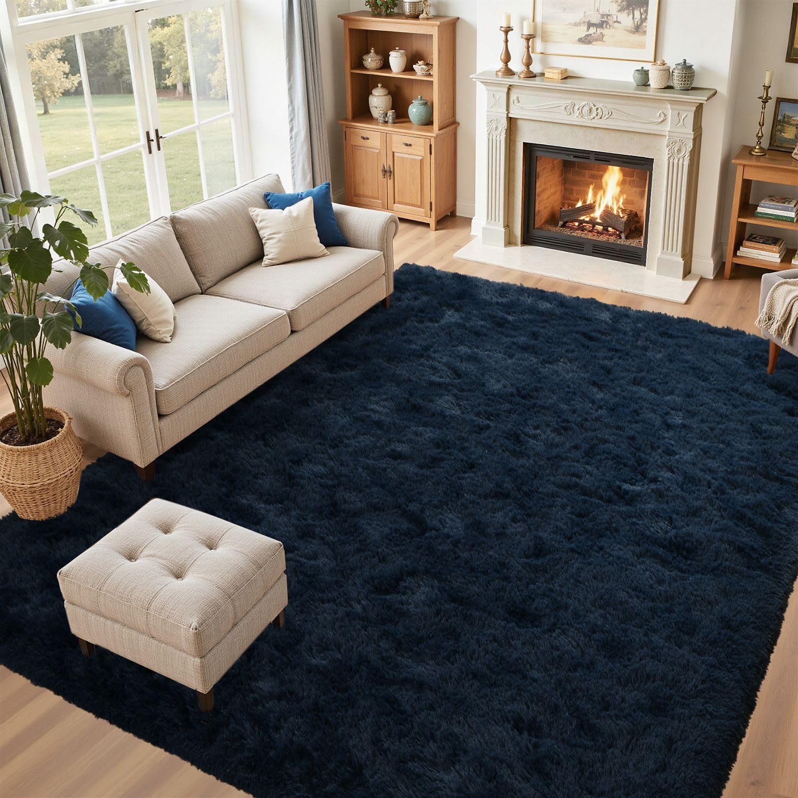 5x8 Fluffy Area Rug Blue Rugs for Living Room,Plush Soft Navy Blue Shag Carpet for Bedroom Boys Book Room Nursery Kids Playroom Dorm Decor