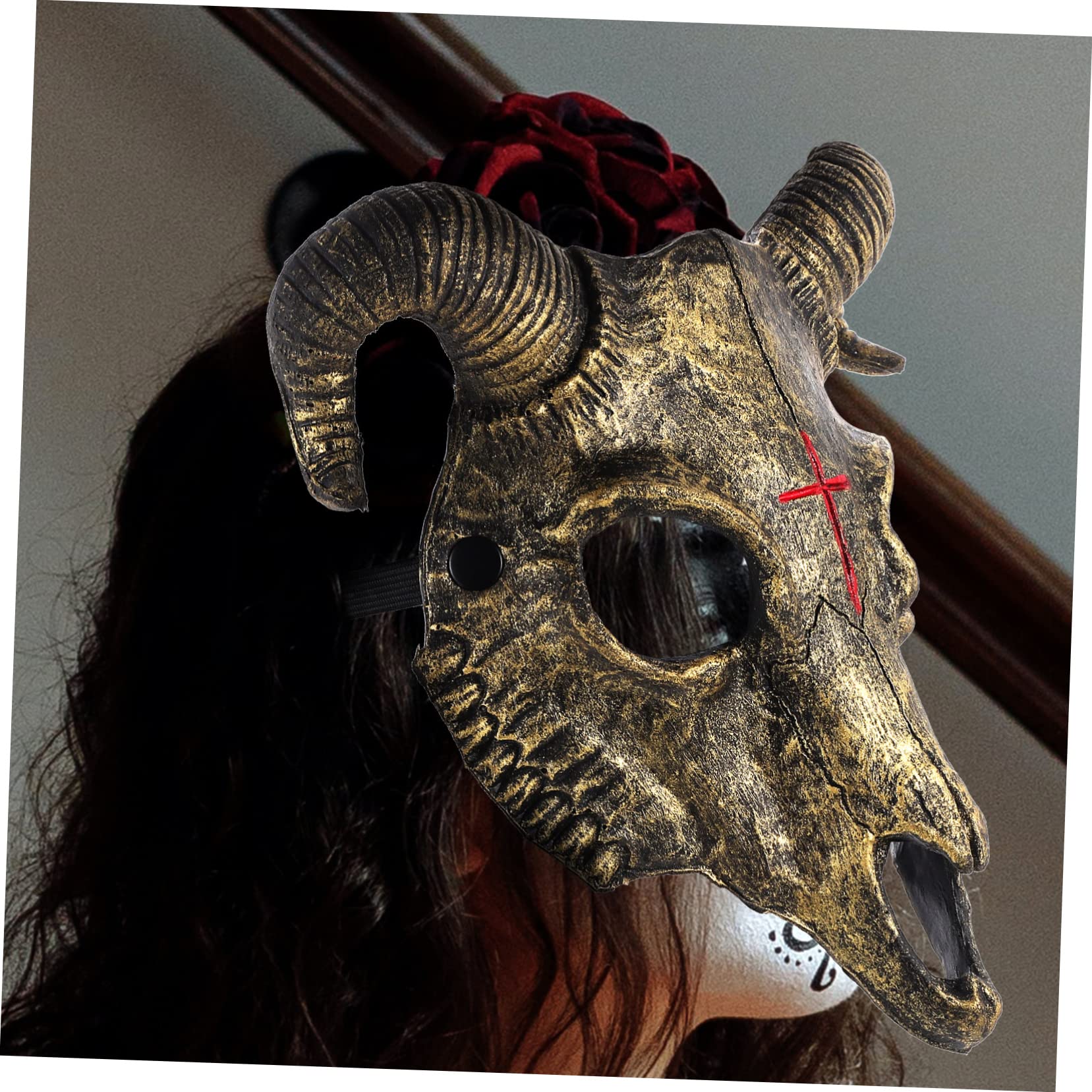 BESPORTBLE 4 Pièces Masque de Tête de Chèvre Doré pour Fête Cosplay Halloween Décoration Visage Animal Unique Accessoire Unisexe pour et Carnaval