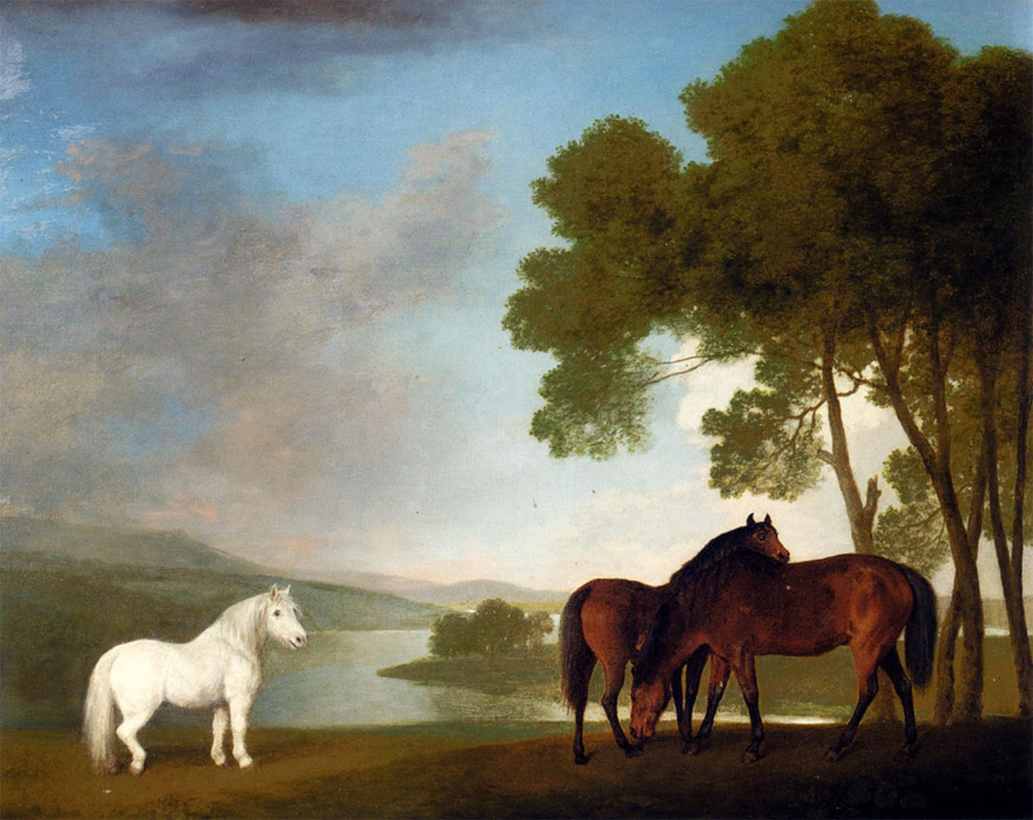 ARTXLXXBN Famous Prints Artwork Pictures Poster Painting Art Two Bay Mares And A Grey In A Landscape George Stubbs Artwork Landscape Pictures for Home Decor 60x90cm