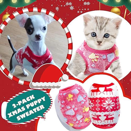 Miniatura 5 de 2 Pieces Teacup Dog Clothes Dog Christmas Outfit Puppy Sweater for Small Dogs Chihuahua Sweater Puppy Clothes for Extra Small Dogs Xmas Pet Cat