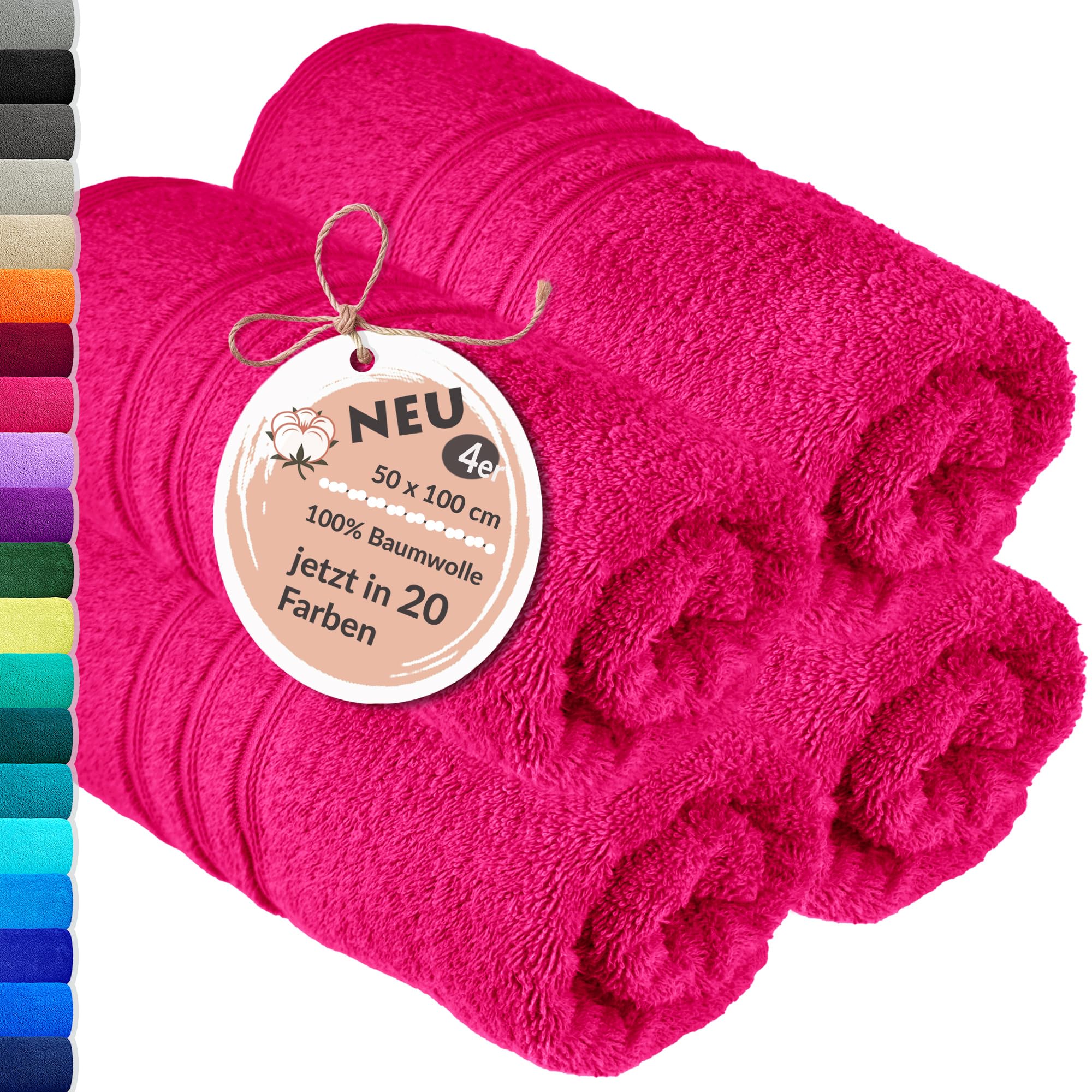 Lashuma Frottee Handtücher Set 50x100 cm Rot - Rhabarber, London 4er Set Frotteehandtücher