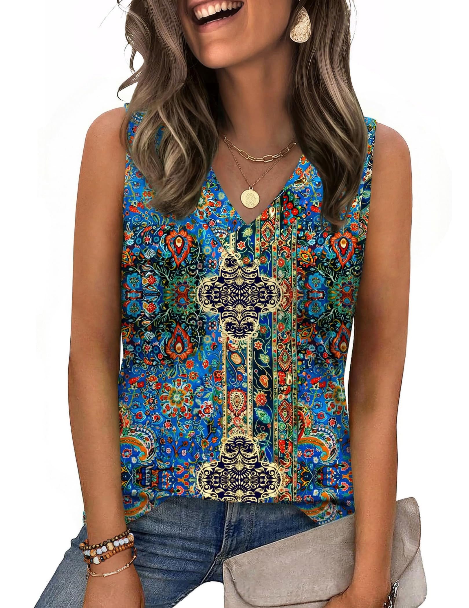 Zeagoo Tank Top for Women V Neck Loose Fit Sleeveless Summer Tops Business Casual Outfits Dressy Blouses Shirts — view 18