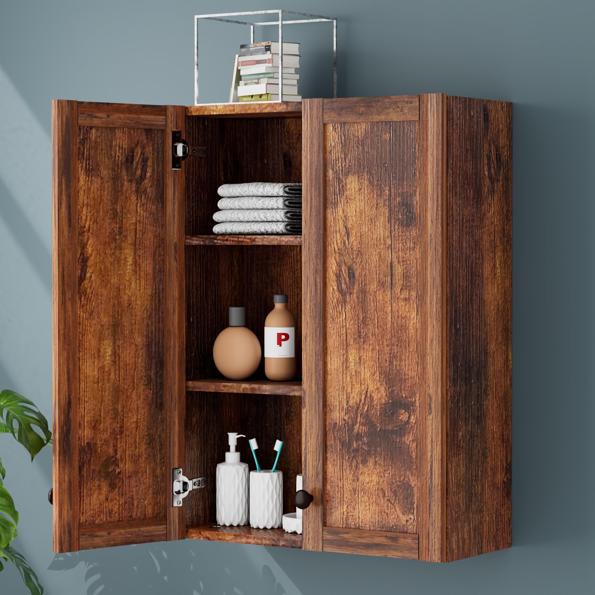 BYAOLVCY Bathroom Wall Cabinet Over Toilet Storage Cabinet 20x28 inch Brown Medicine Cabinets for Bathroom Storage Cabinet Space Saver with 2