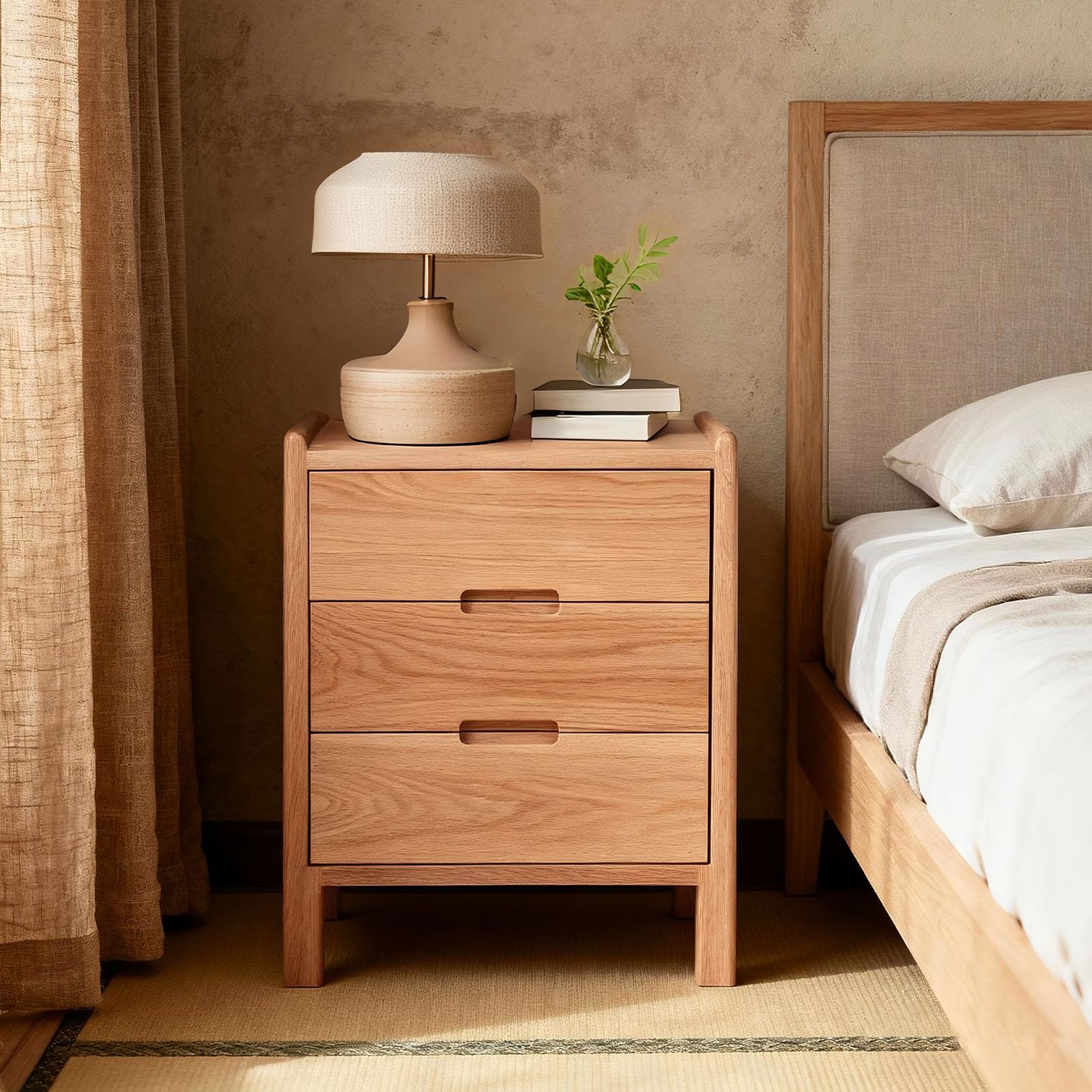 Cttasty Nightstand, Solid Wood Small End Table w/3 Drawers, Modern Bedside Tables, Mid Century Night Stand, Bed Side Table, 15.75" W x 13.78" D x