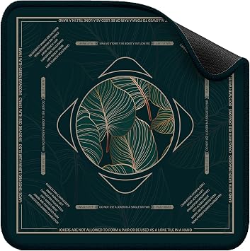 Deyimmei Mahjong Mat for Table - Non-Slip Mahjong Table Cover with Storage Pockets, Perfect Mahjong Accessories & Gifts for Women, Men, and Mahjong Enthusiasts Geometric Leaves