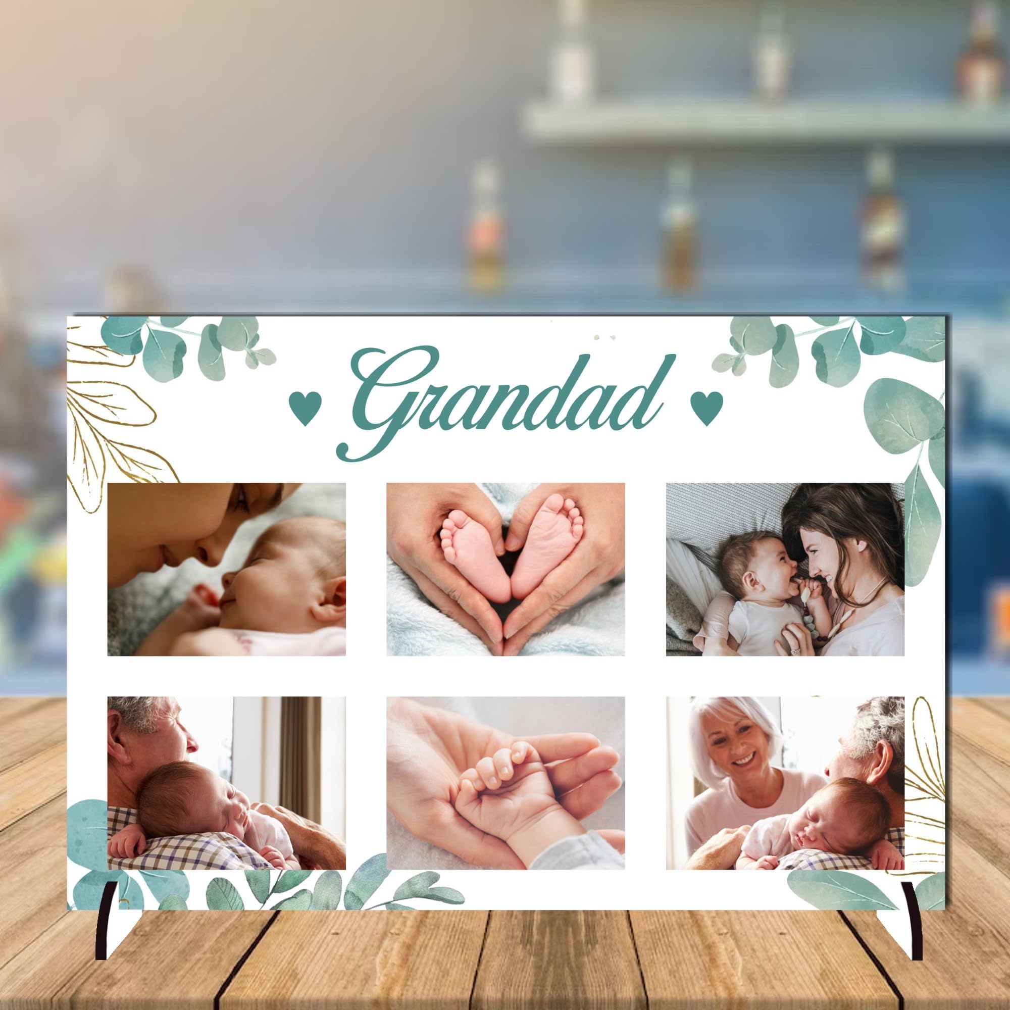 Personalised Printed Photo Plaque on Stand - Custom Father's Day Gift - Daddy and Grandad Options - Available in 4 Designs, 3mm MDF and Acrylic (Green Leaf, Mdf Wood A4 30cm x 21cm)