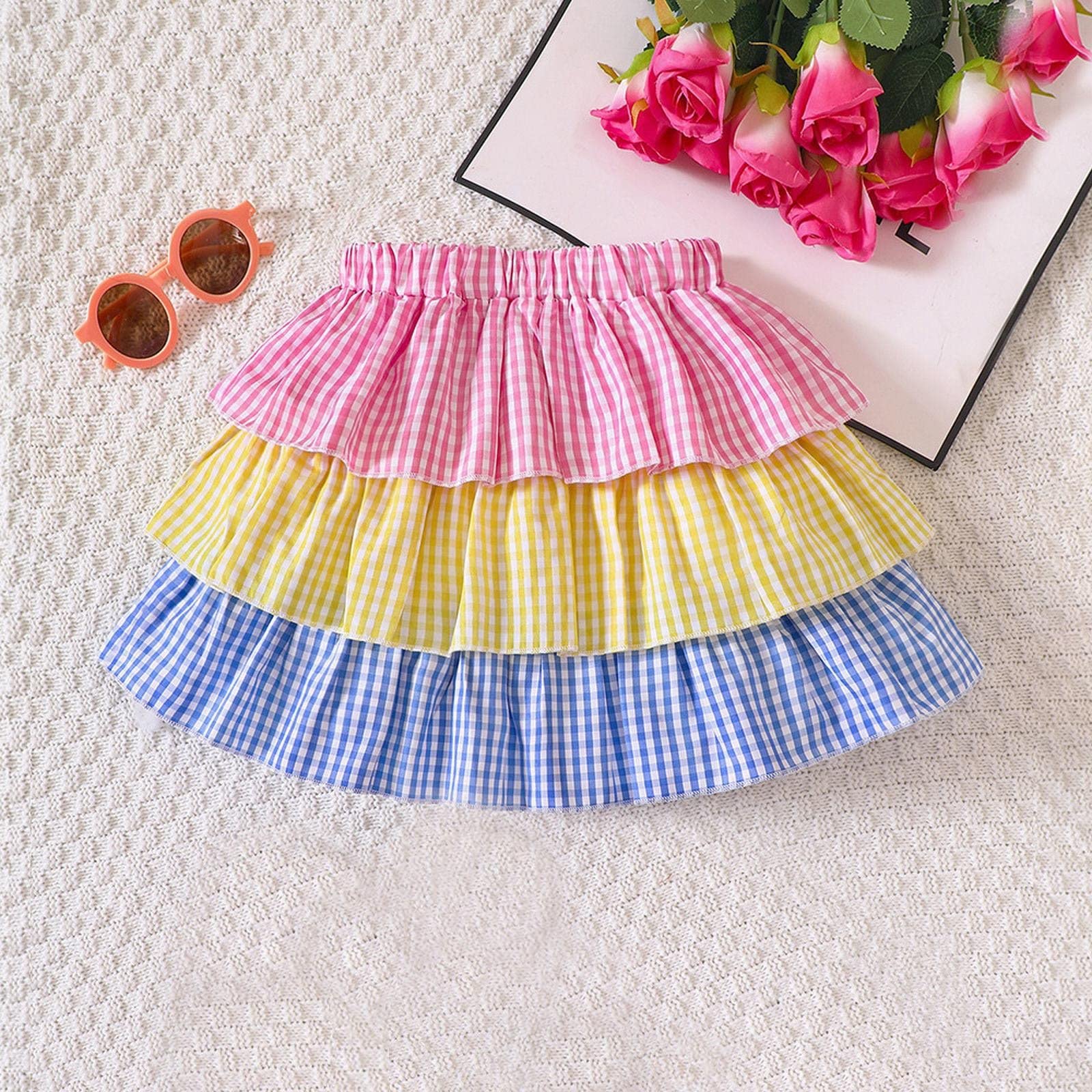 Toddler Girls Multicolor Ruffle Layered Skirt Baby Girl Casual Skirt Princess Skirt for Littel Girls (Pink, 6-7 Years)