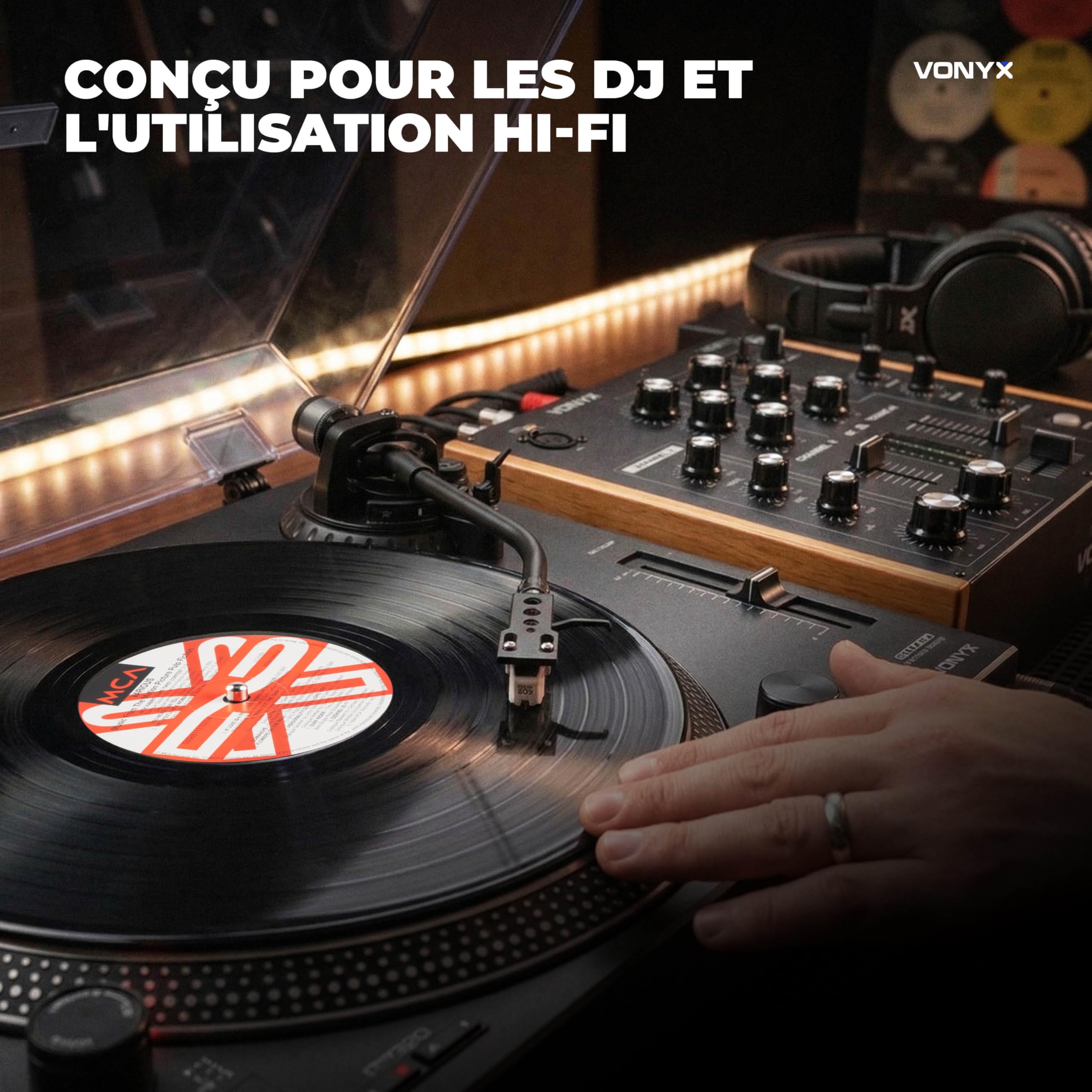 Vonyx DT3000 Platine Vinyle DJ à Courroie avec Cellule Audio-Technica, Tourne Disque 33/45 Tours pour DJ Débutant et Écoute