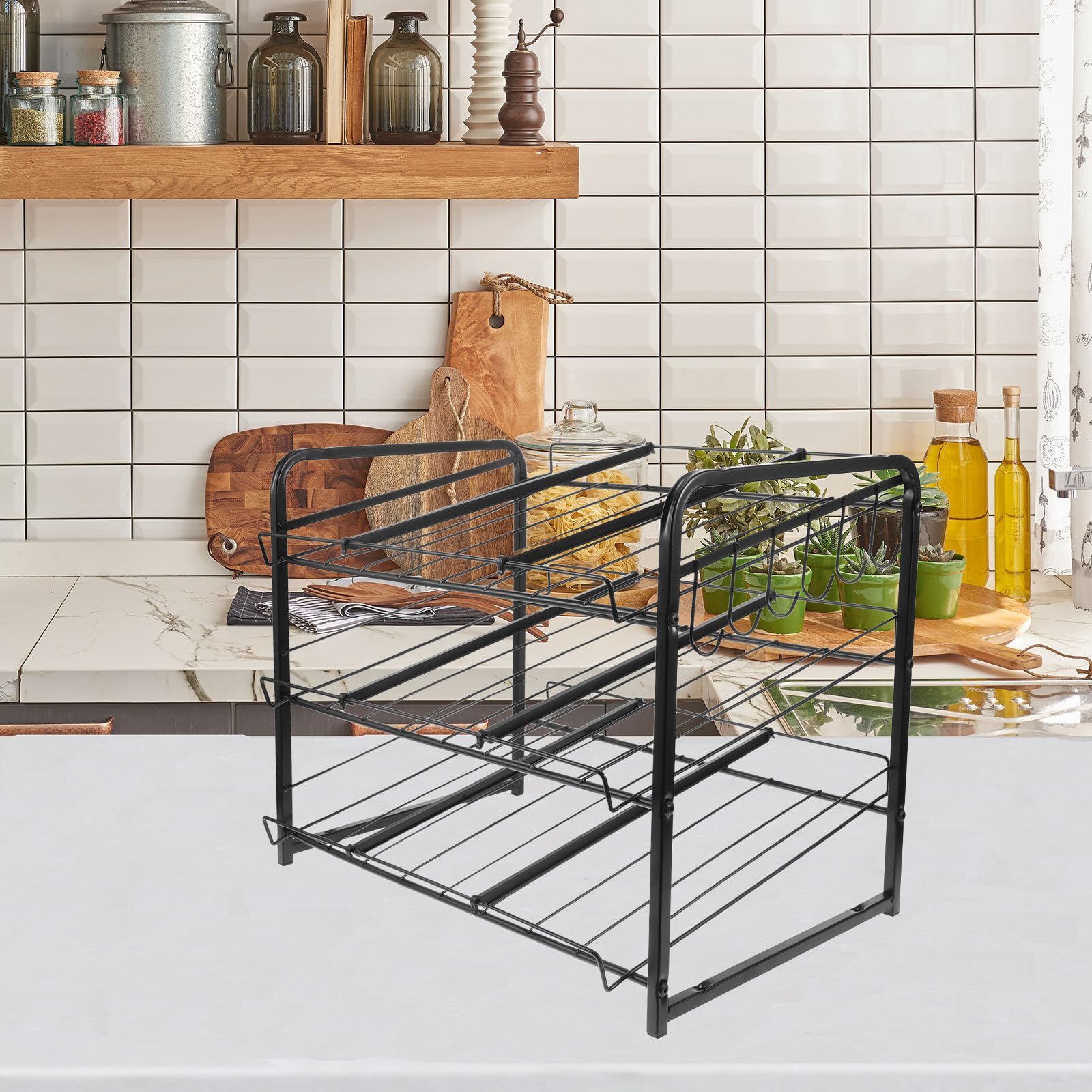 Toyvian 3 stöckiger Edelstahl Vorratskammer Organizer für Küchen Snacks und Konserven Stapelbar und Verstellbar für Verschiedene Dosen für Speisekammer und Küchenschrank